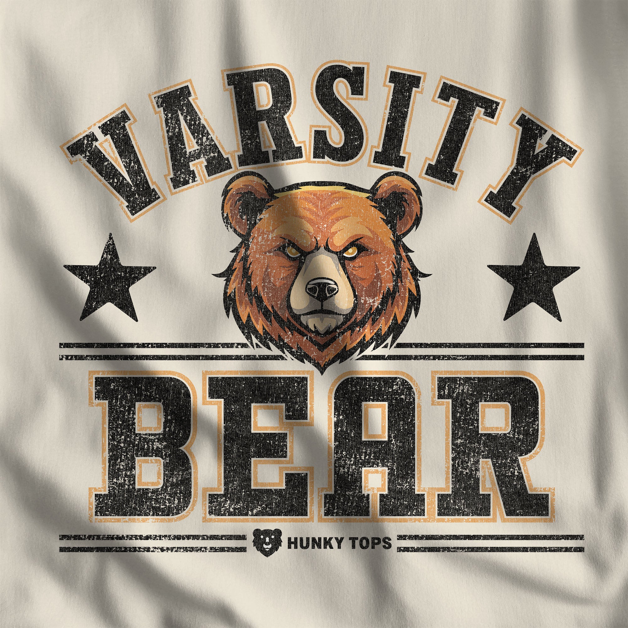 Varsity Bear Ringer T-Shirt - Hunky Tops #color_Natural/Black