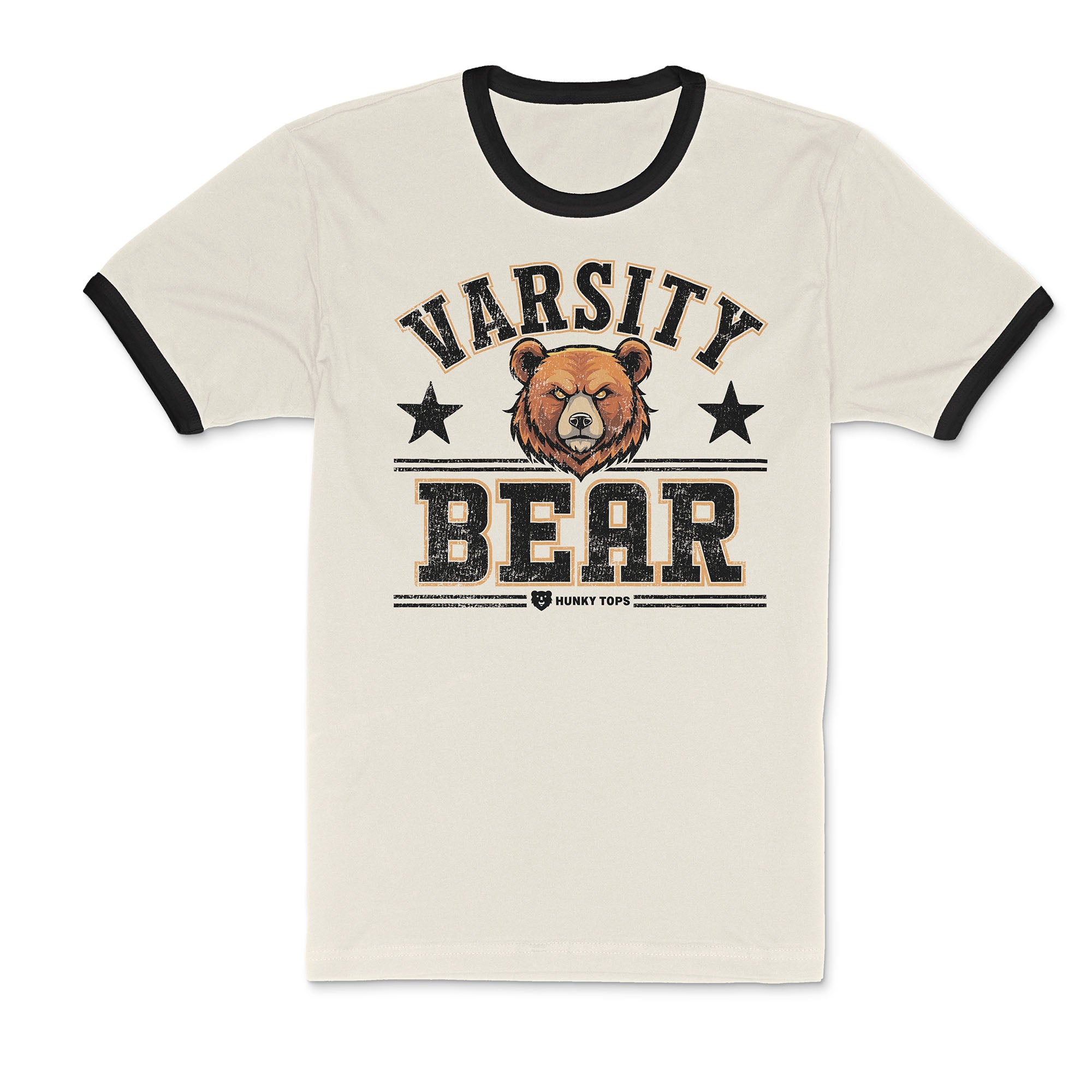 Varsity Bear Ringer T-Shirt - Hunky Tops #color_Natural/Black