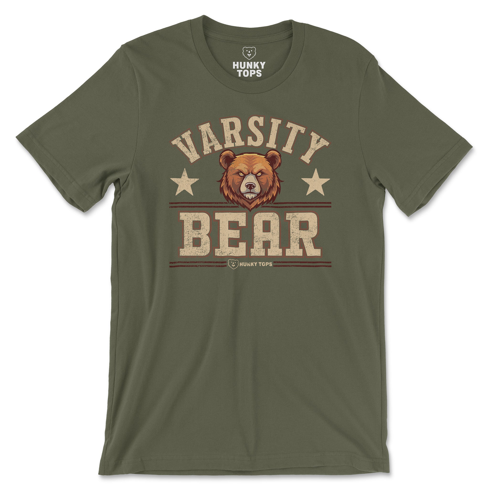 Varsity Bear T-Shirt - Hunky Tops #color_Military Green