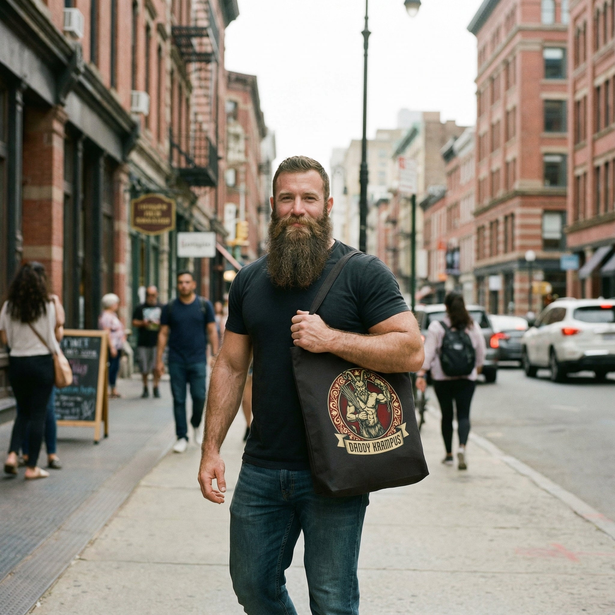 Daddy Krampus Canvas Tote Bag #color_Black