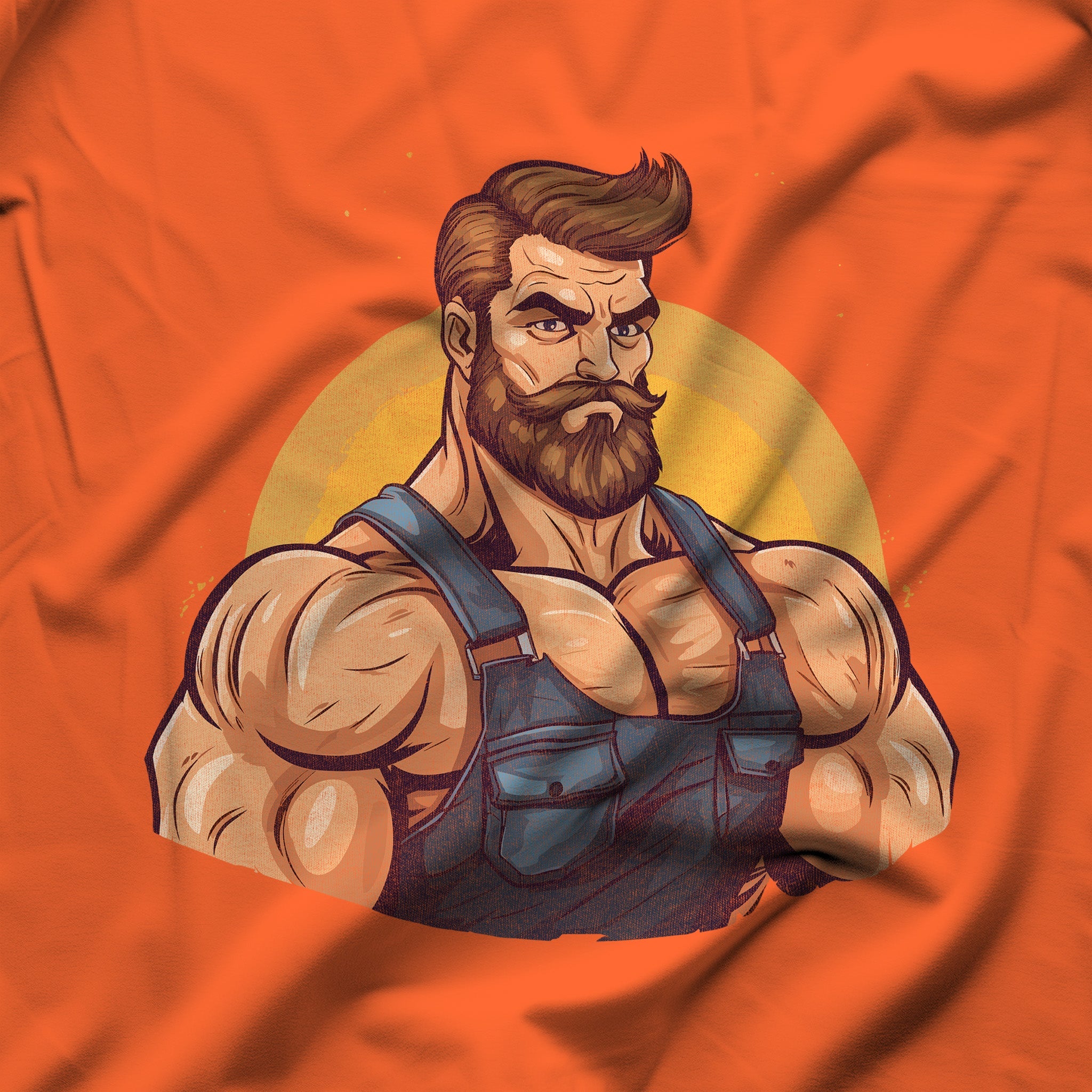 Bearded Man in Overalls T-Shirt - Rustic Style Statement - Hunky Tops #color_Orange