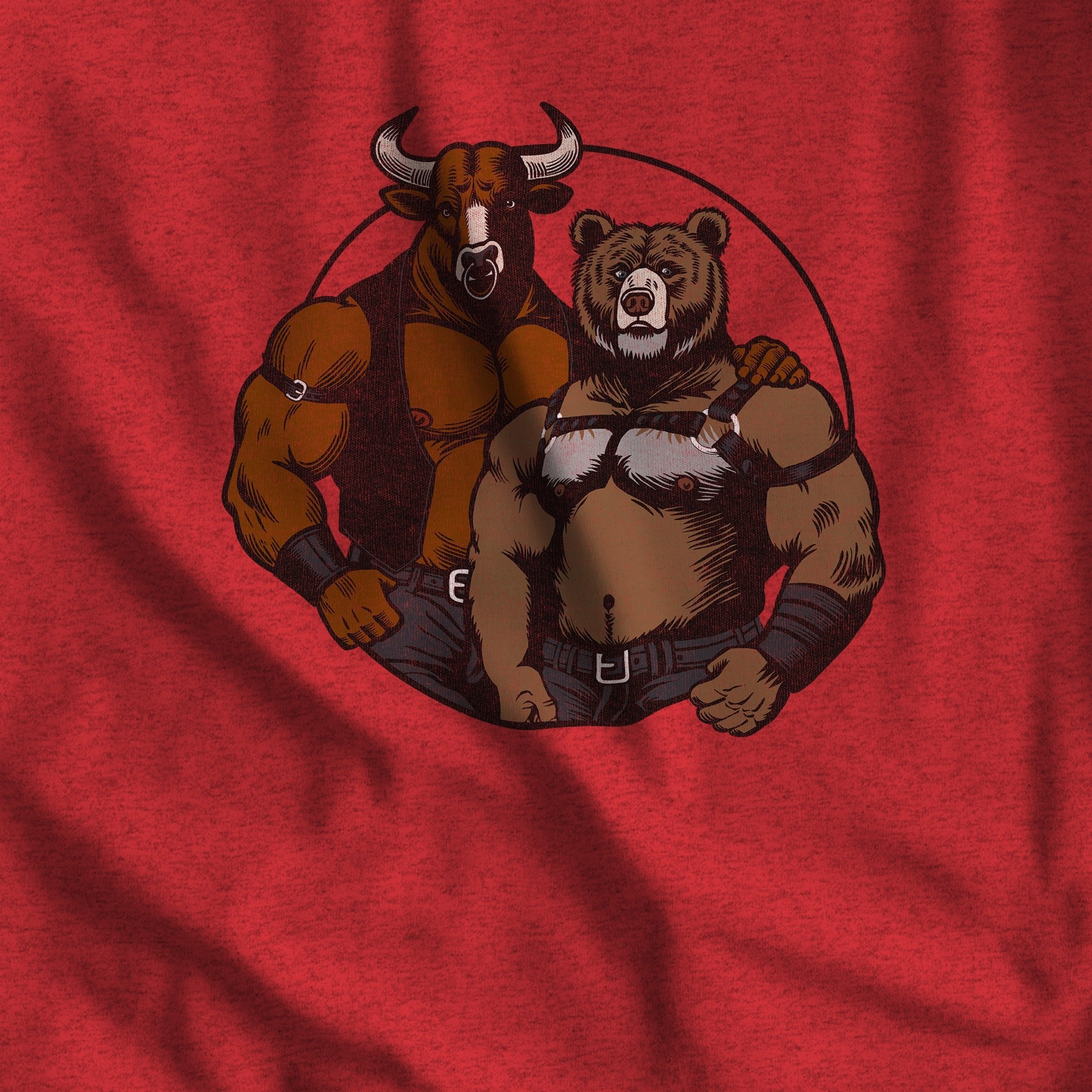 Bull and Bear Tee - Hunky Tops #color_Heather Red