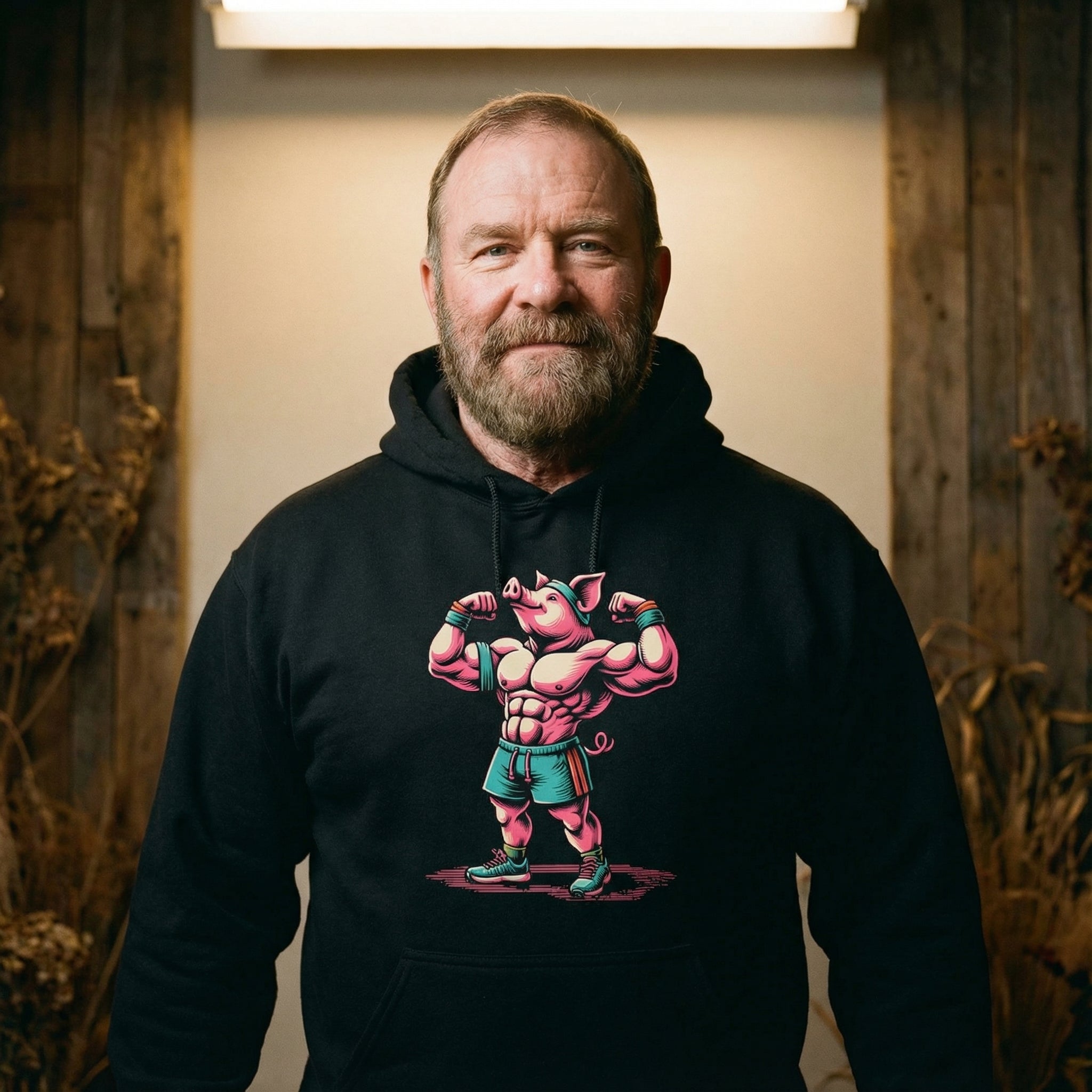 Muscle Pig Hoodie #color_Black