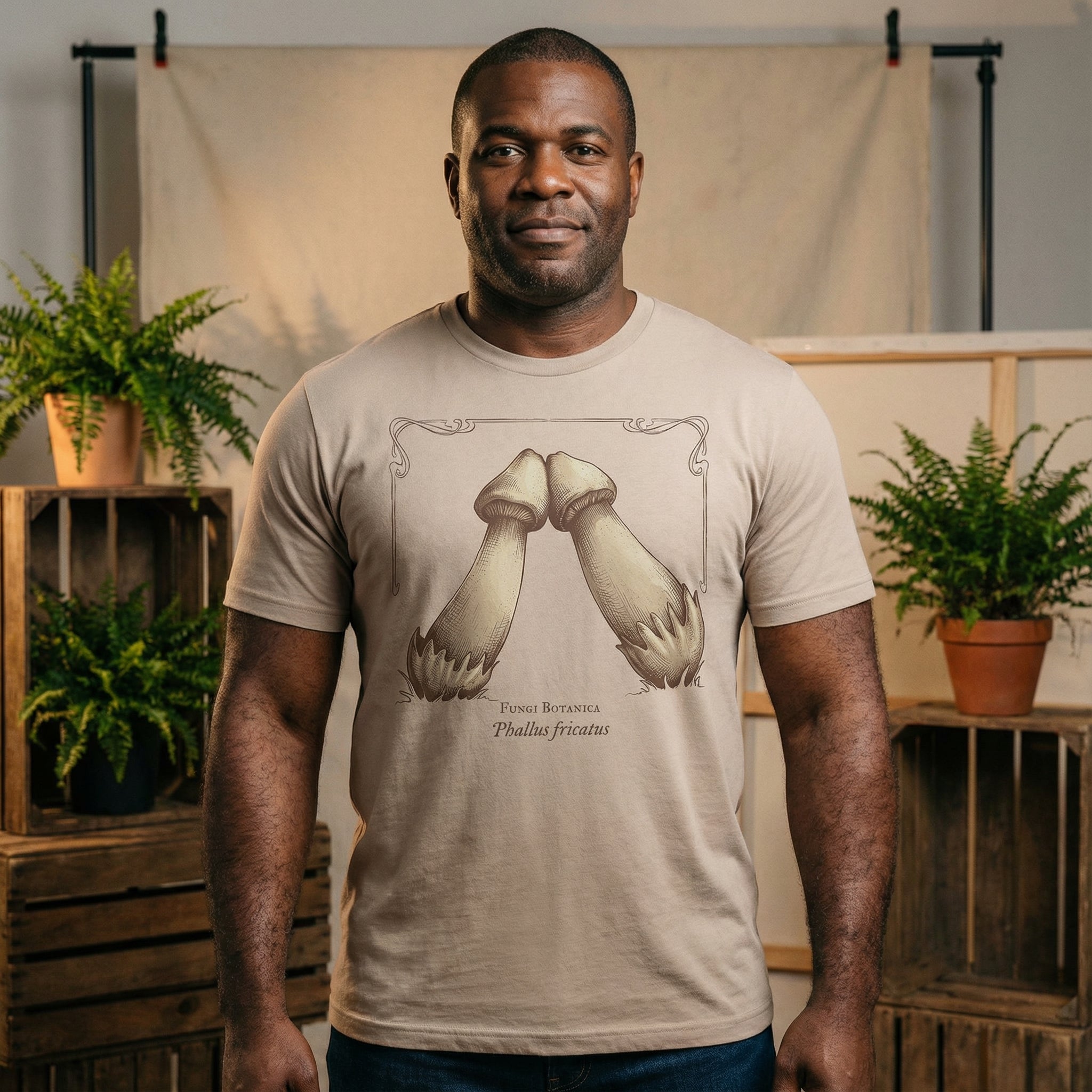 Rubbing Mushrooms T-Shirt #color_Tan