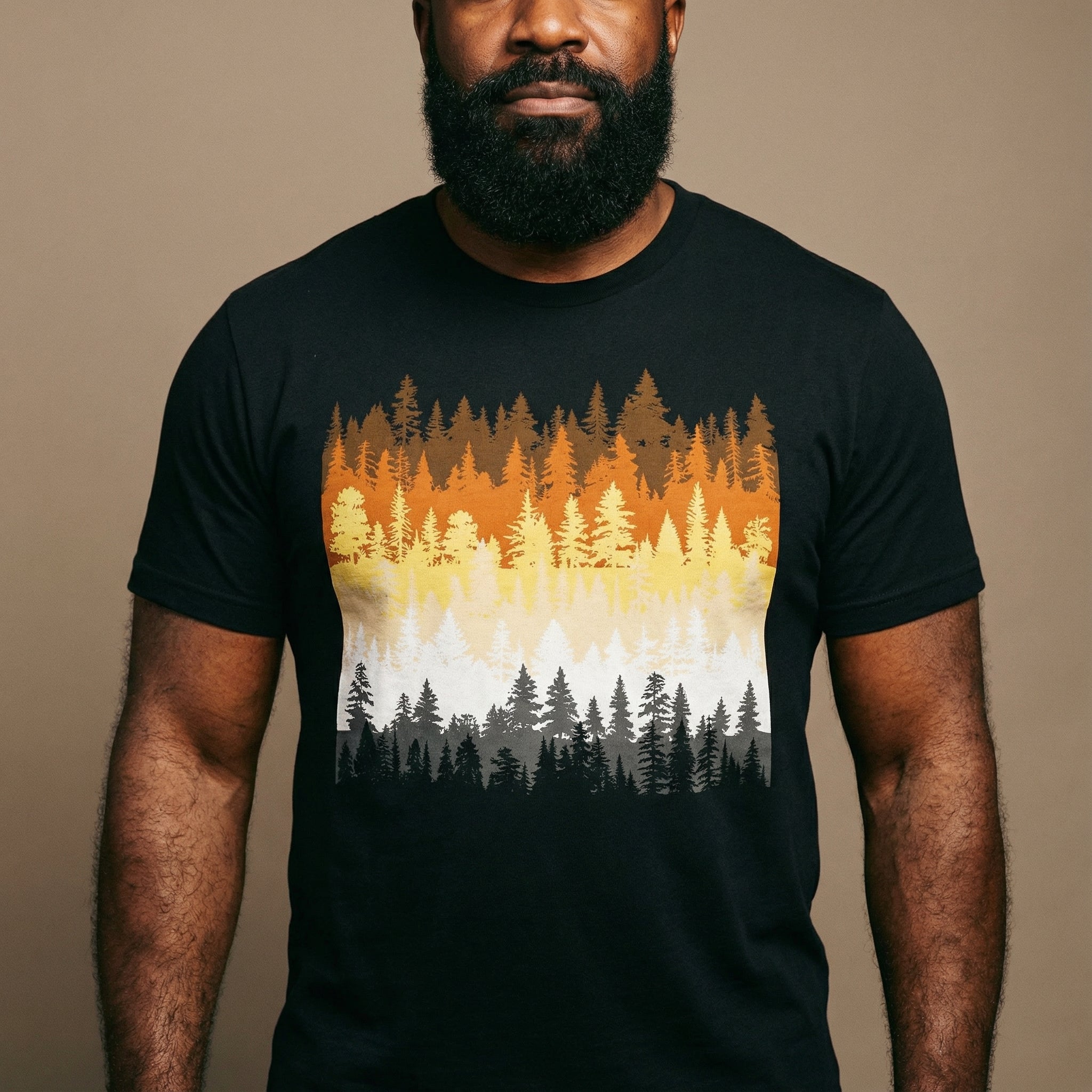 "Forest Silhouette in Bear Pride Colors" T-Shirt #color_Black