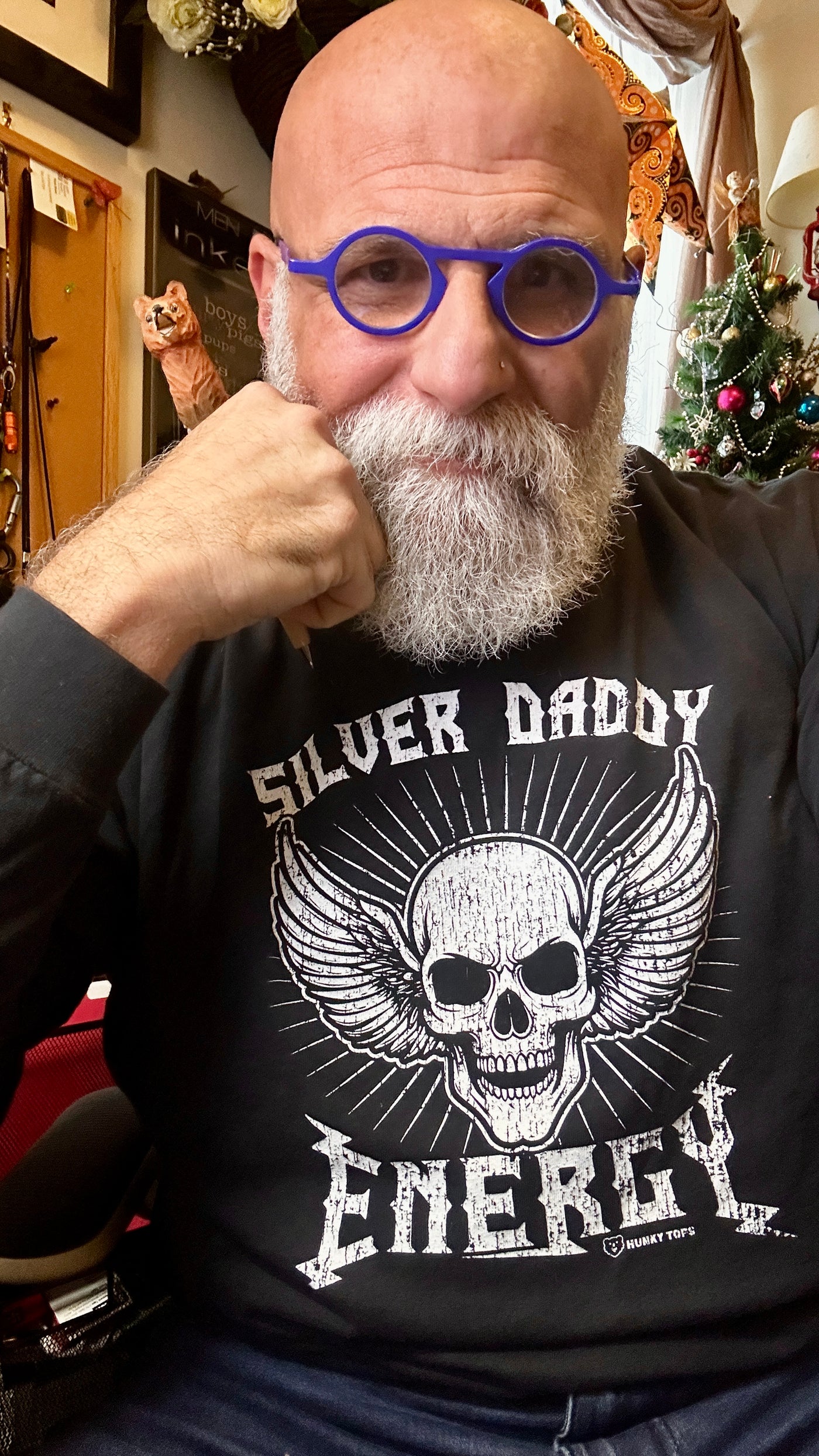 sportsex.bsky.social wearing the Silver Daddy Energy Long-Sleeve T-Shirt