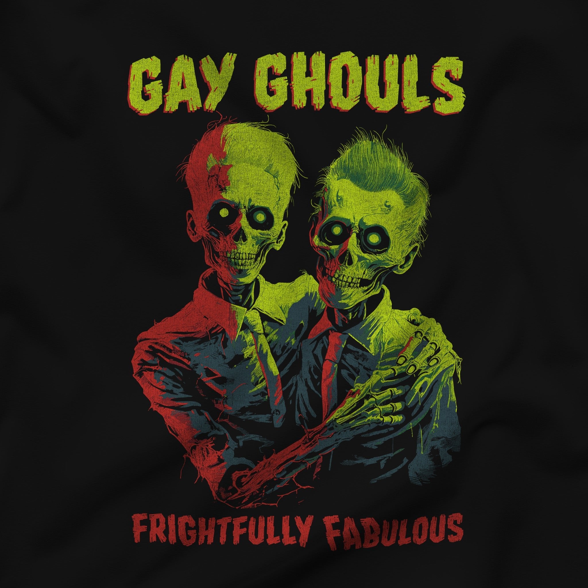 "Gay Ghouls, Frightfully Fabulous" Gay Halloween T-Shirt - Hunky Tops #color_Black