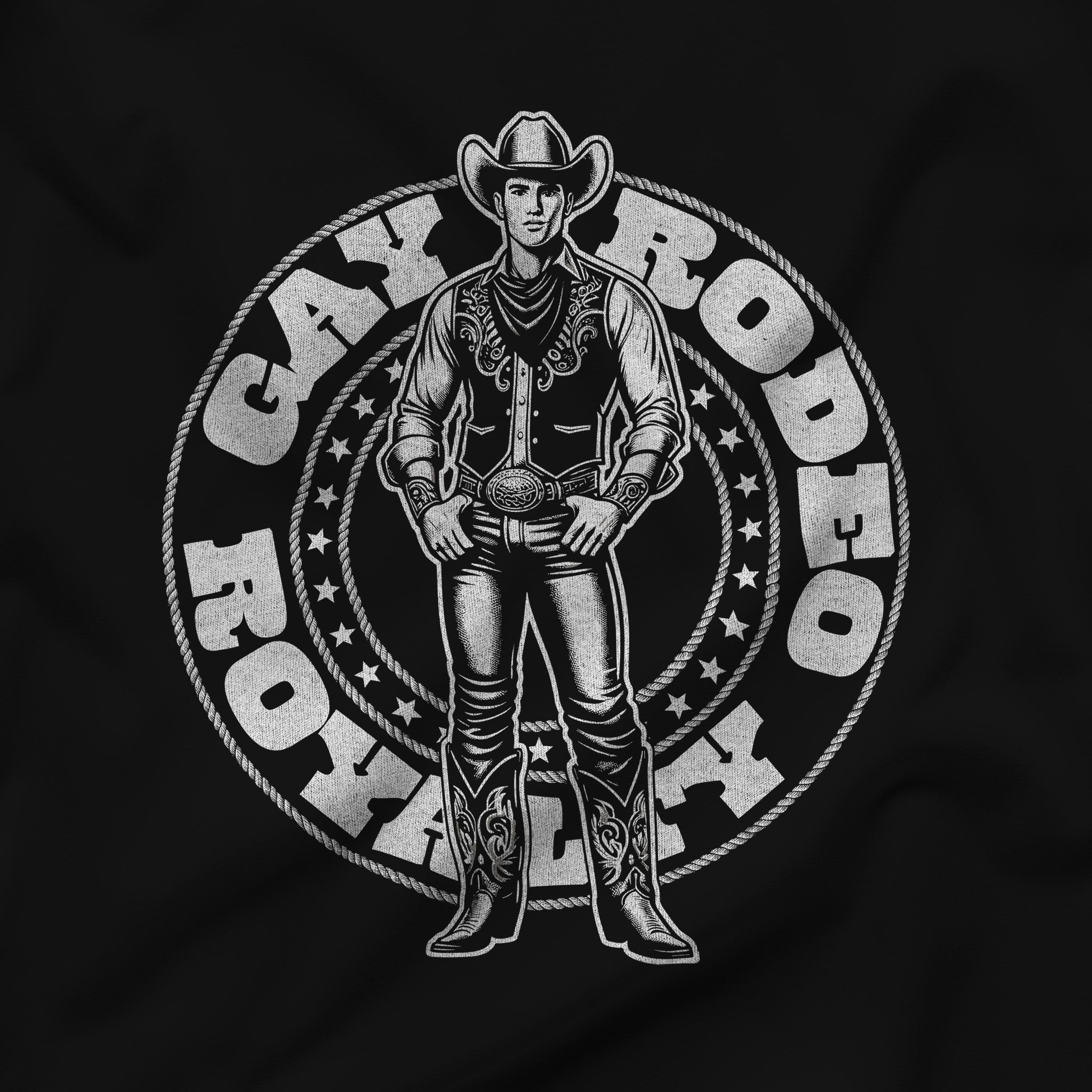 "Gay Rodeo Royalty" Bold LGBTQ+ Western Graphic Tee - Hunky Tops #color_Black