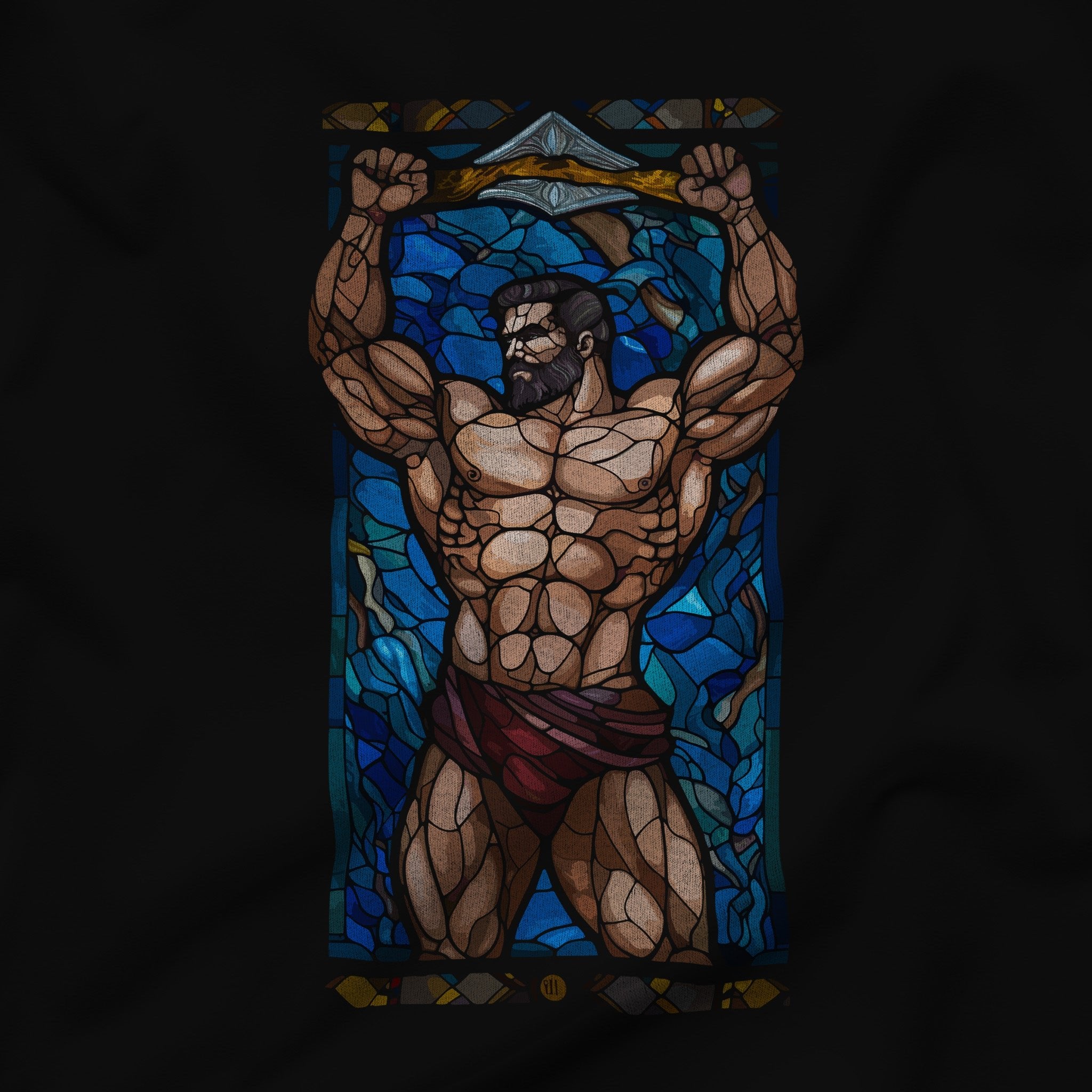 "Glorious Glass" T-Shirt - Stained Glass Muscular Man - Hunky Tops