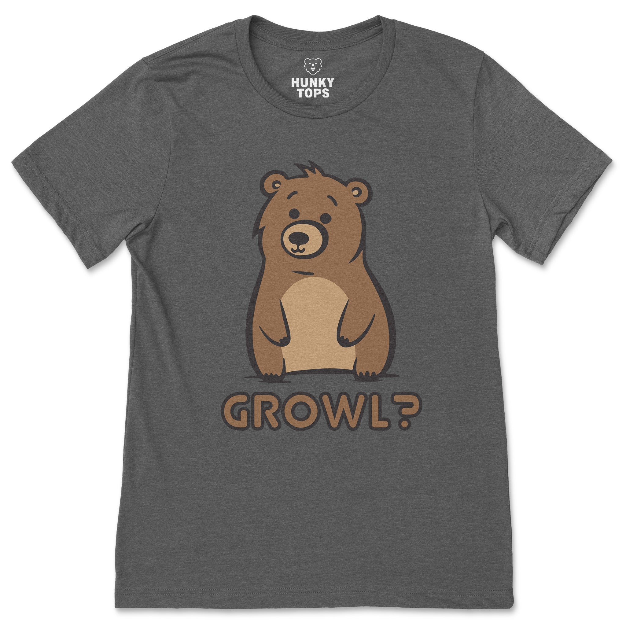 Growl Bear T-Shirt - Cute and Expressive - Hunky Tops#color_dark grey heather