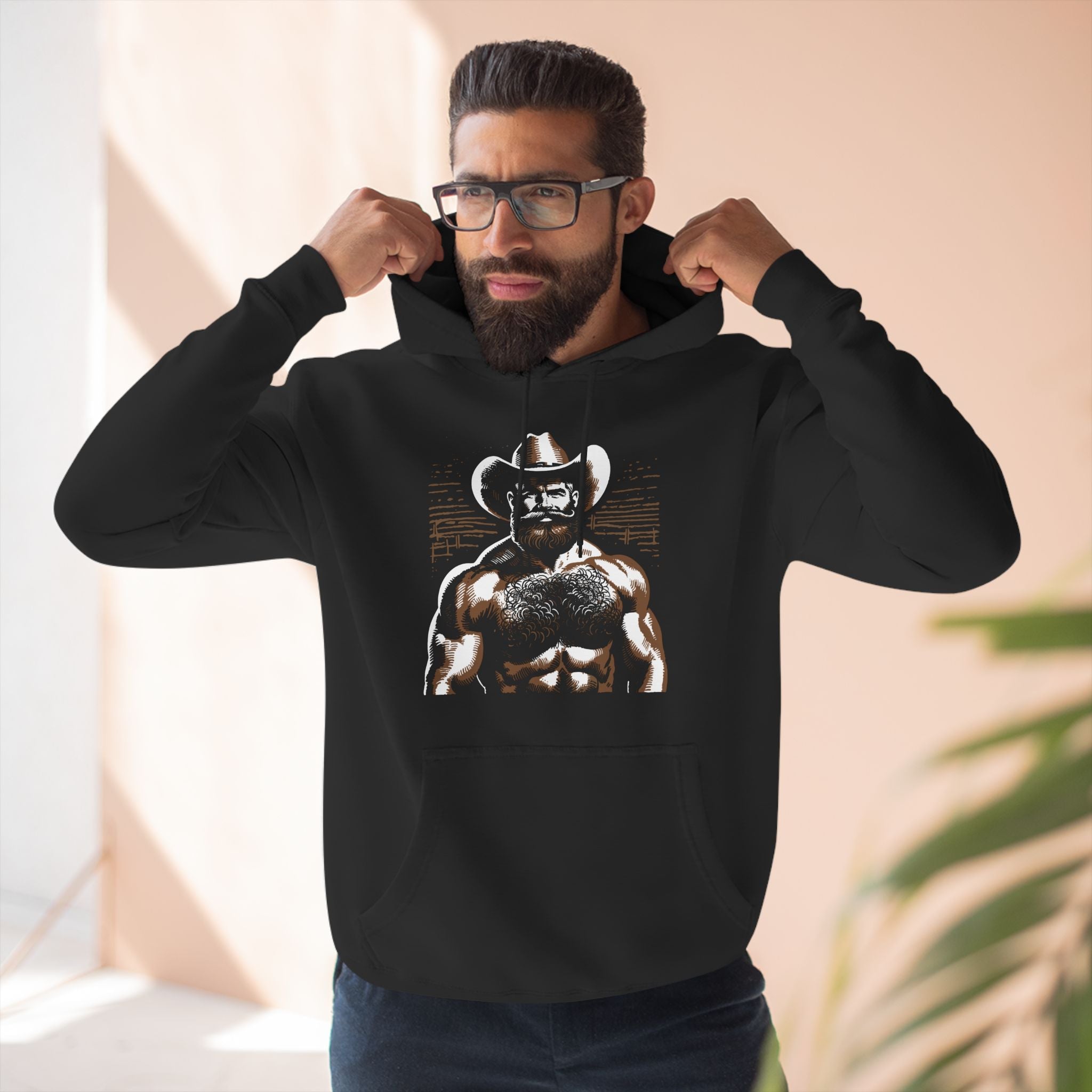 Hairy Cowboy Premium Hoodie - Hunky Tops #color_Black