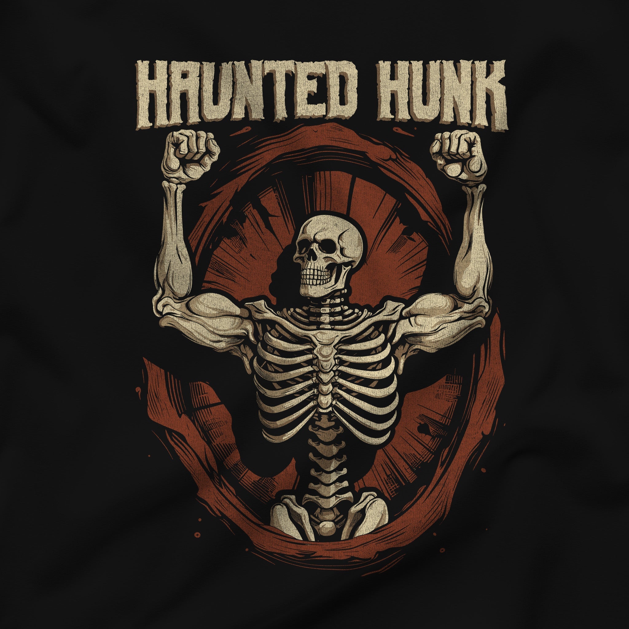 "Haunted Hunk" - Gay Halloween Skeleton Flexing T-shirt - Hunky Tops #color_Black