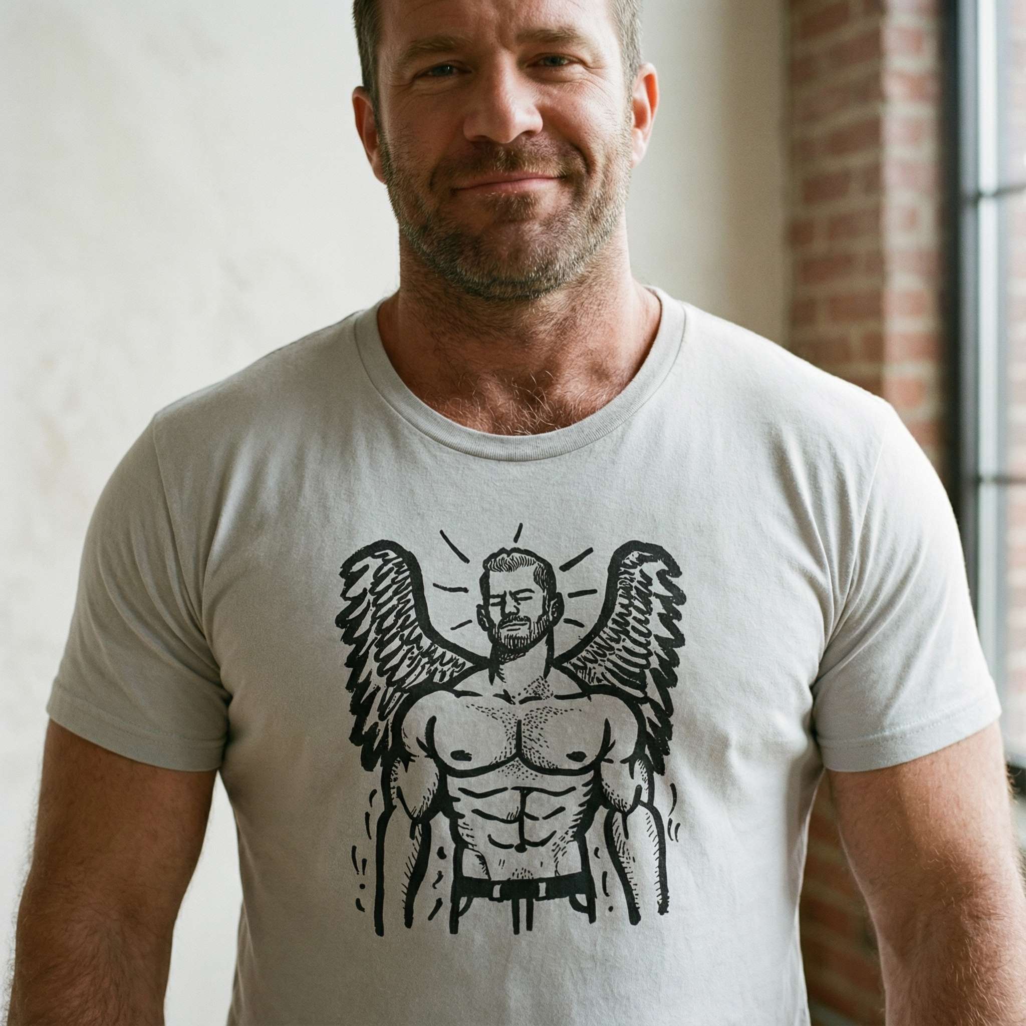 Heavenly Hunk Angel T-Shirt - Hunky Tops #color_Silver