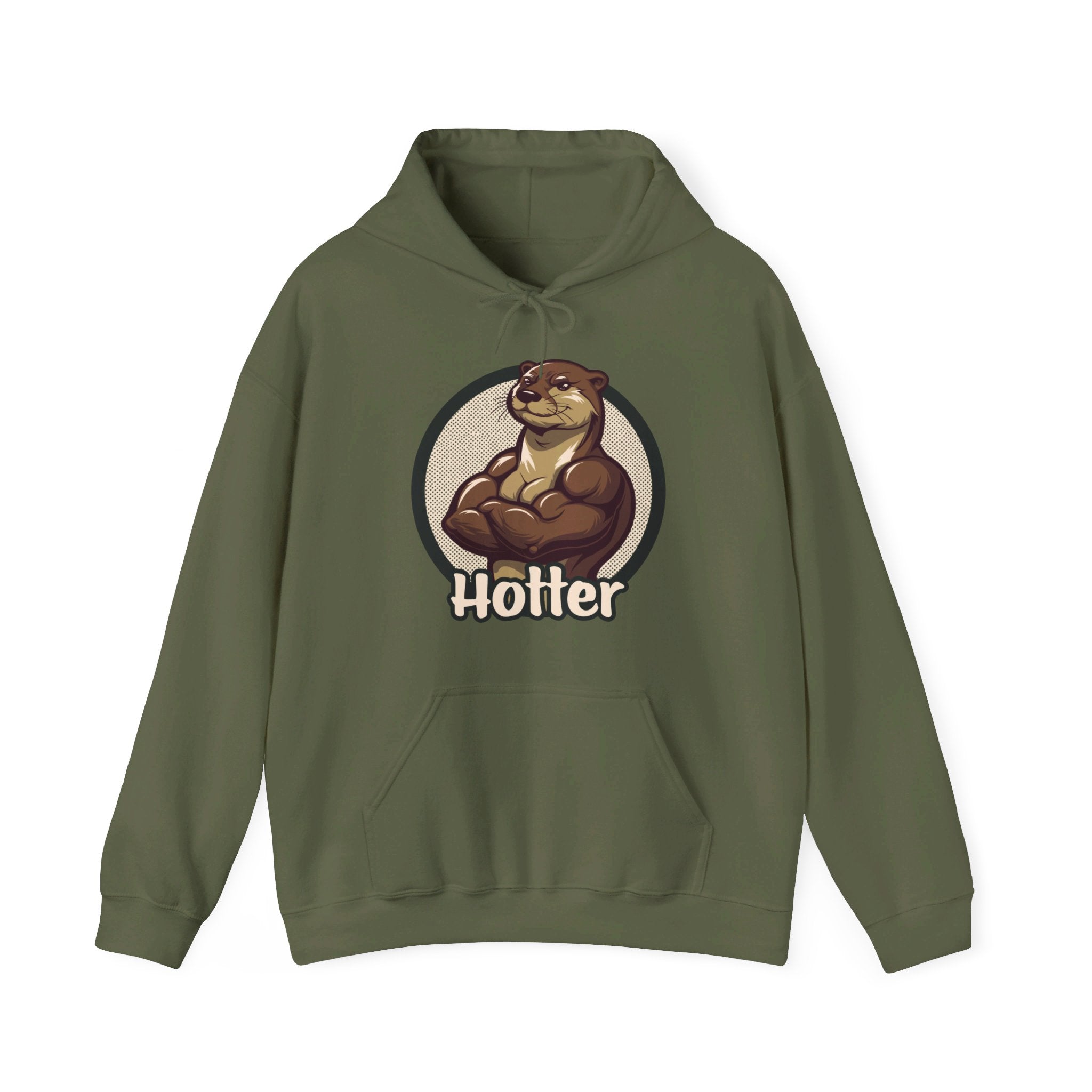 Hotter Muscular Otter Hoodie - Hunky Tops #color_Military Green