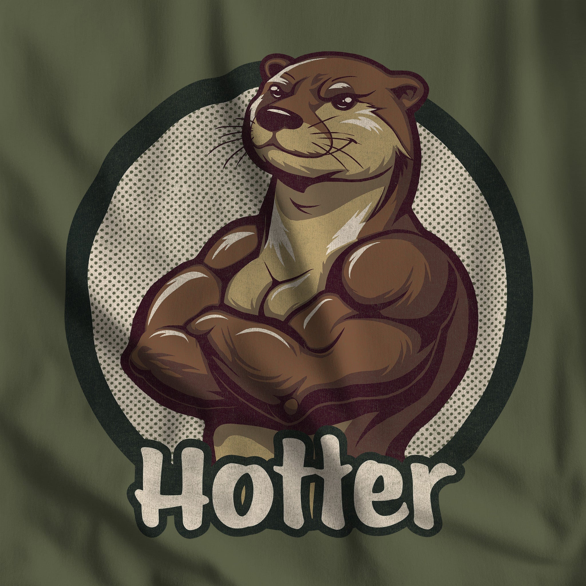 Hotter Muscular Otter Hoodie - Hunky Tops #color_Military Green