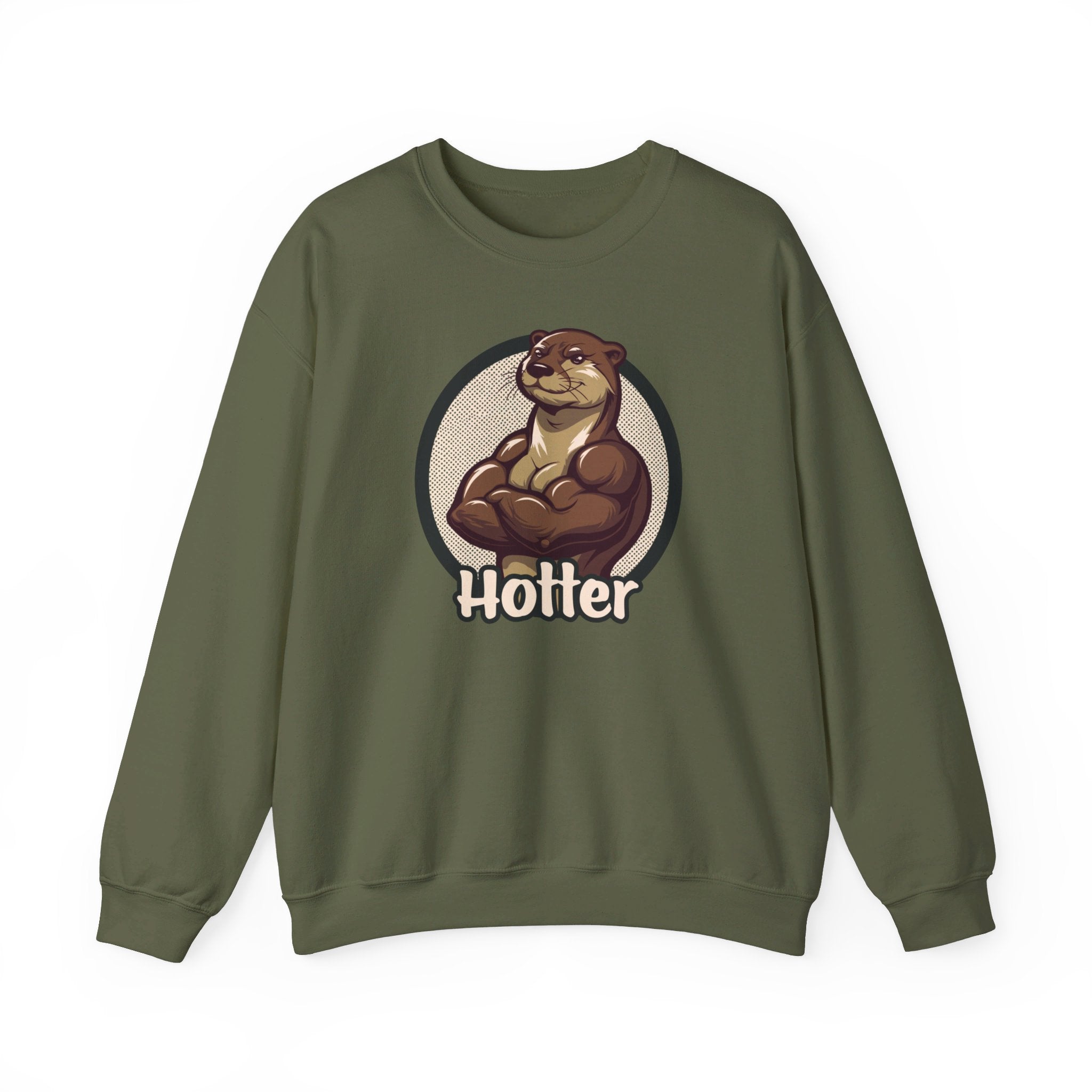 Hotter Muscular Otter Sweatshirt - Hunky Tops #color_Military Green