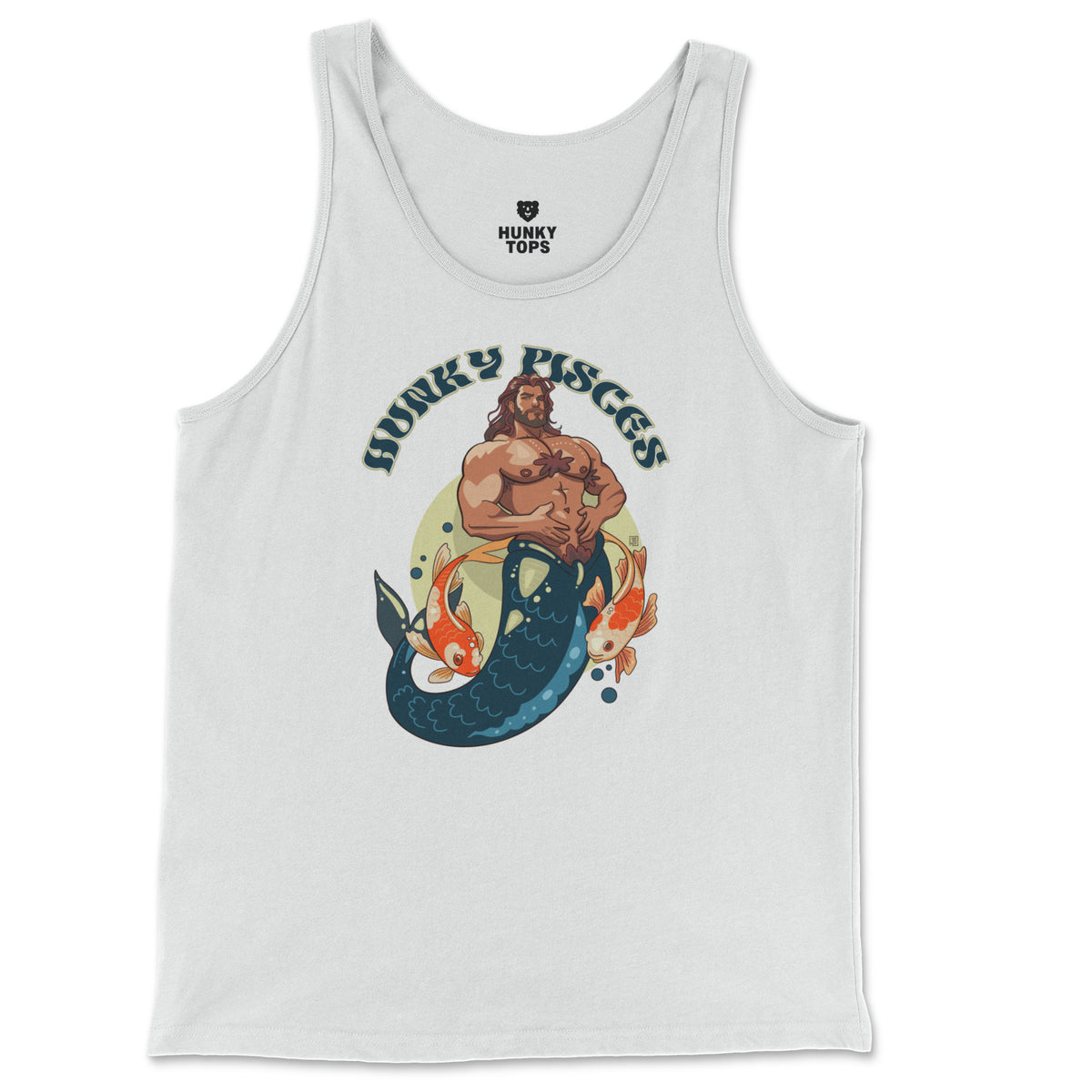 HUNKY PISCES ZODIAC TANK-TOP BY AXEISH GUY - Hunky Tops #color_White