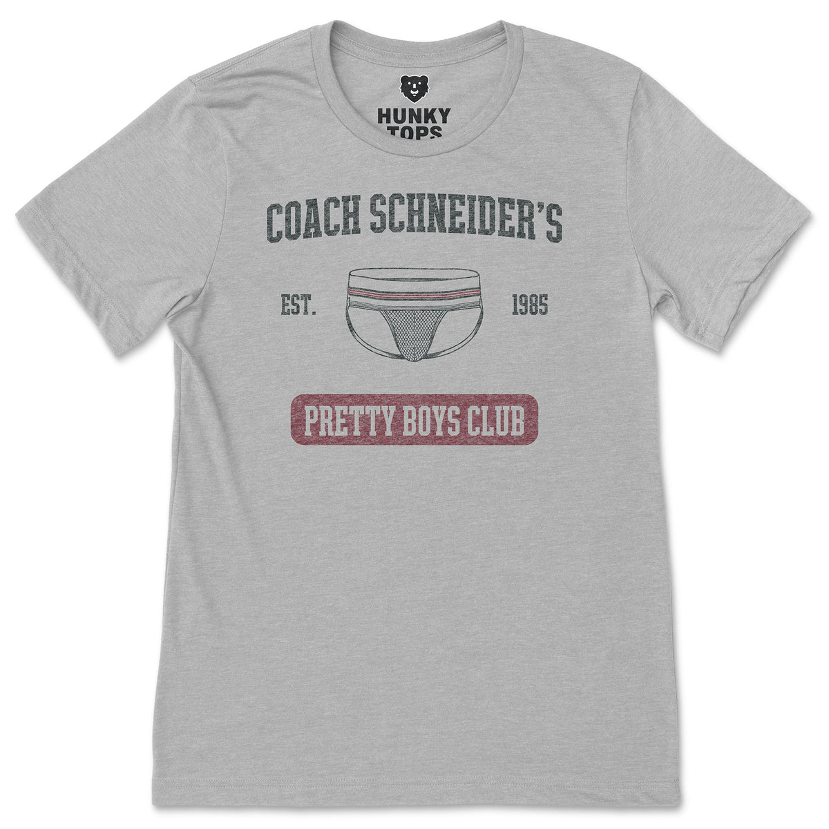 Coach Schneider's Pretty Boys Club vintage athletic graphic t-shirt in Athletic Heather from Hunky Tops #color_Athletic Heather