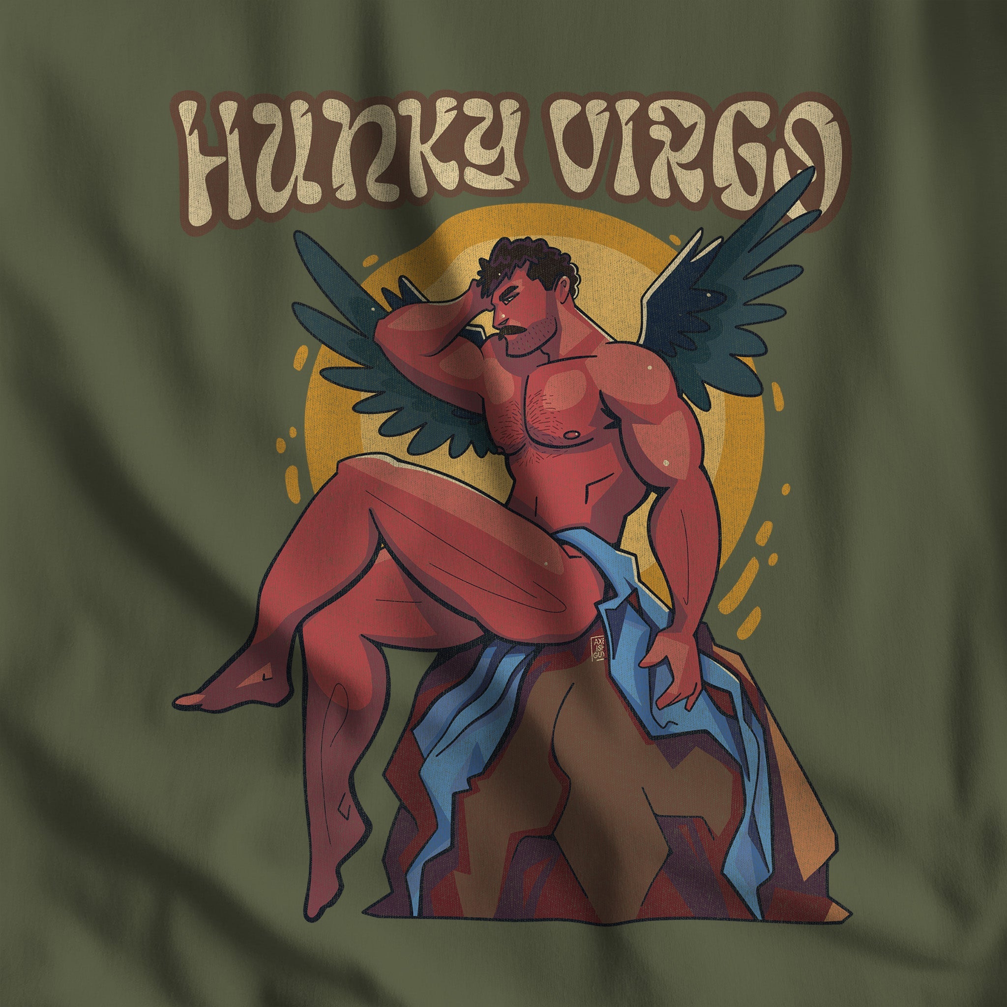 Hunky Virgo Zodiac Sweatshirt by Axeish Guy - Hunky Tops #color_Military Green