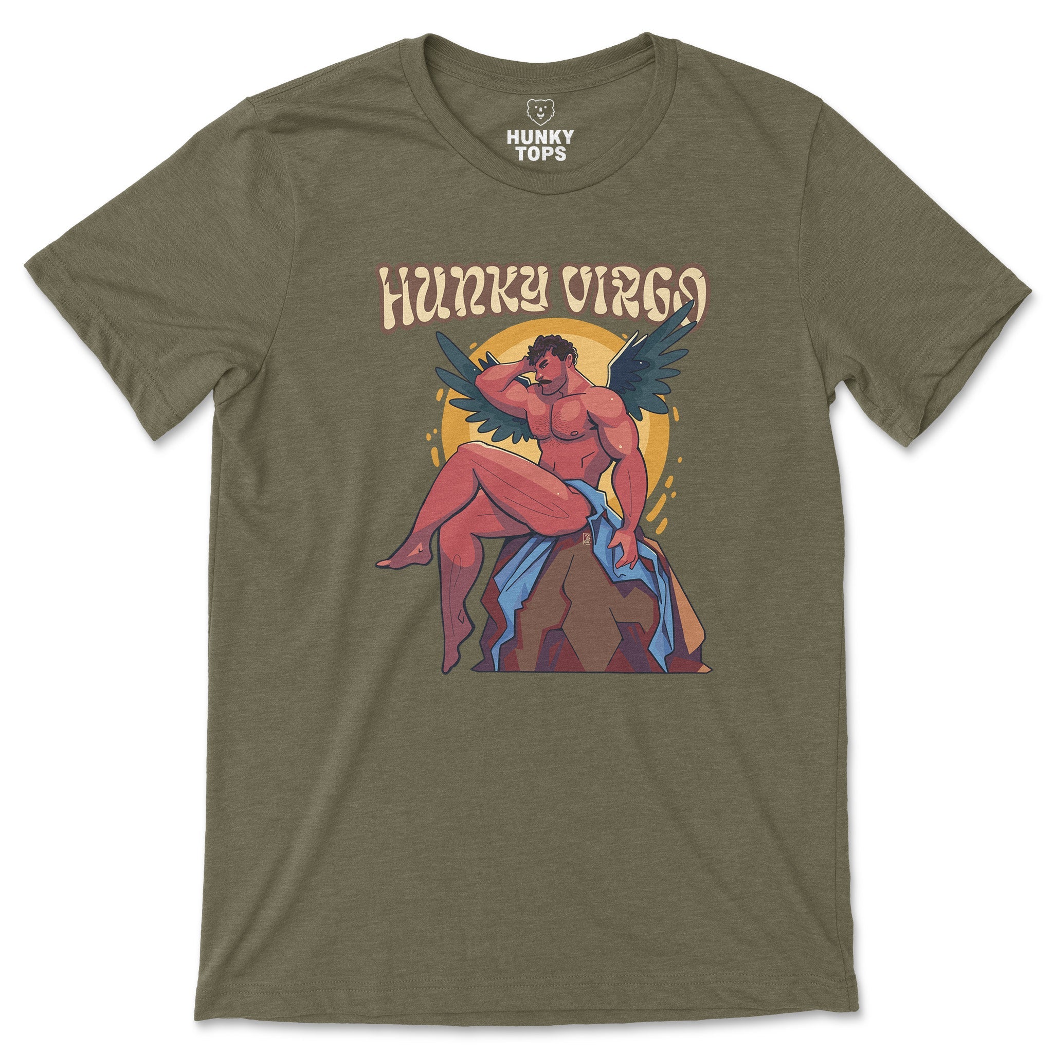 HUNKY VIRGO Zodiac T-Shirt by Axeish Guy - Hunky Tops #color_Heather Olive