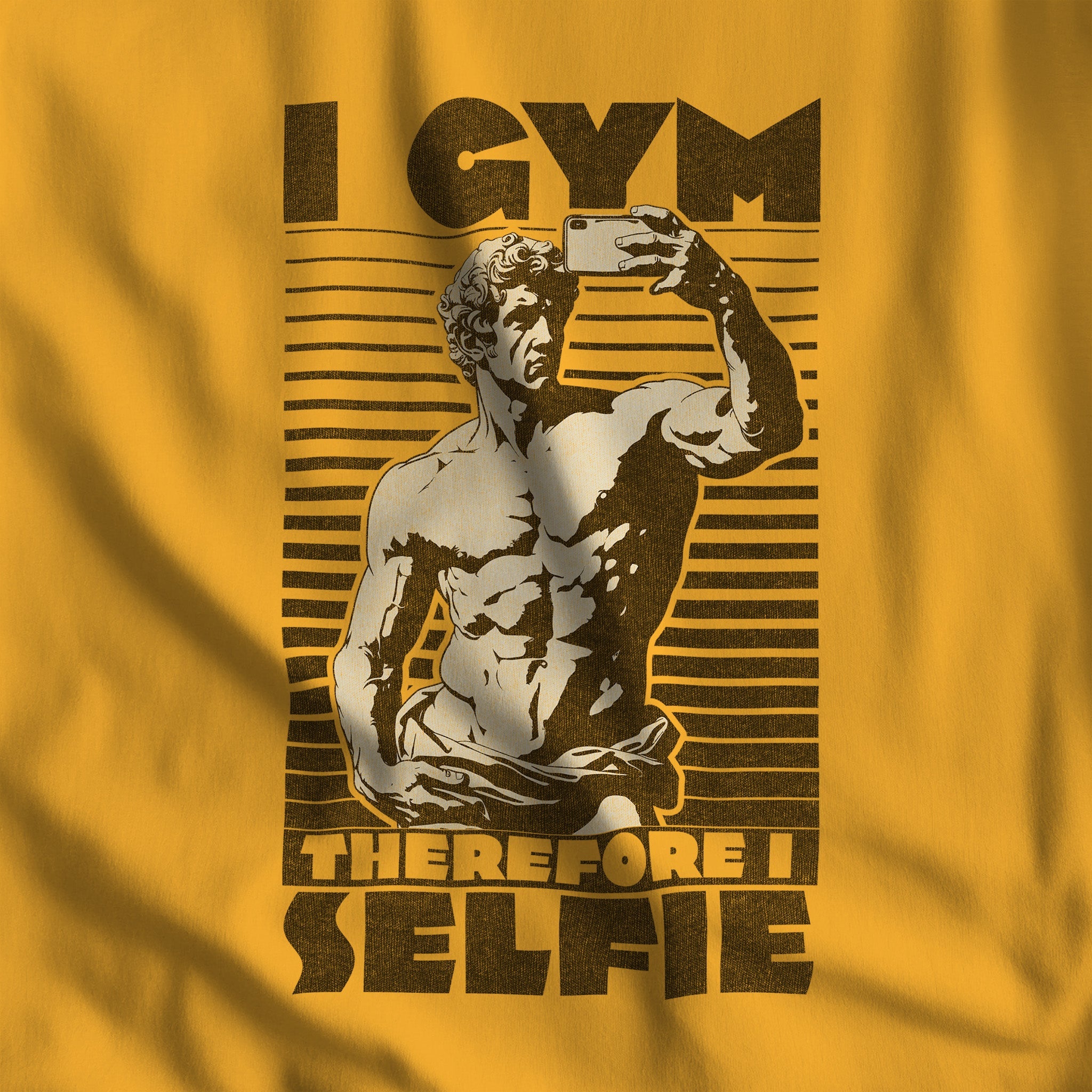 "I Gym, Therefore I Selfie" T - Shirt - Hunky Tops #color_Gold