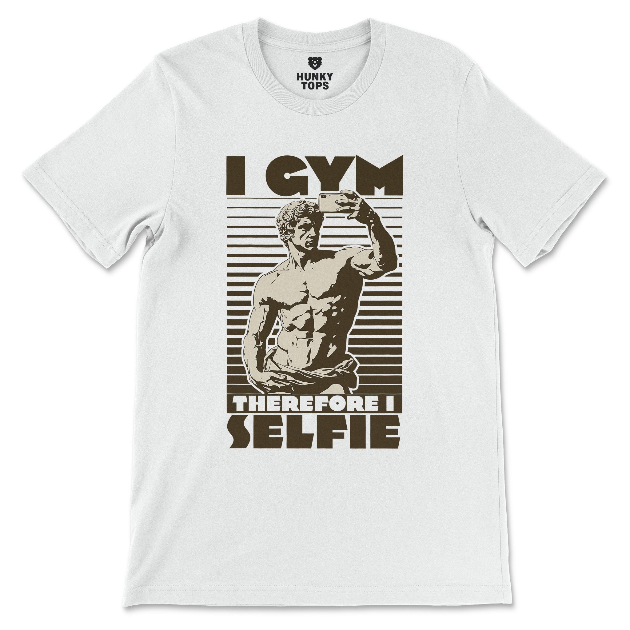 "I Gym, Therefore I Selfie" T - Shirt - Hunky Tops #color_White