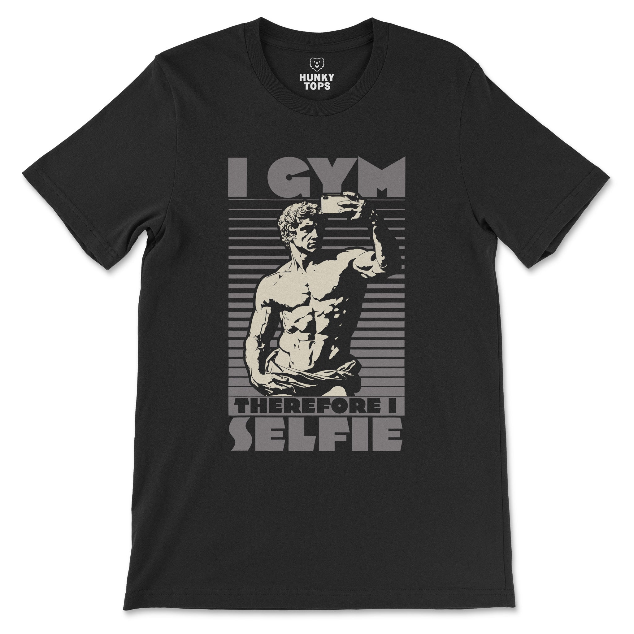 "I Gym, Therefore I Selfie" T - Shirt - Hunky Tops #color_Black