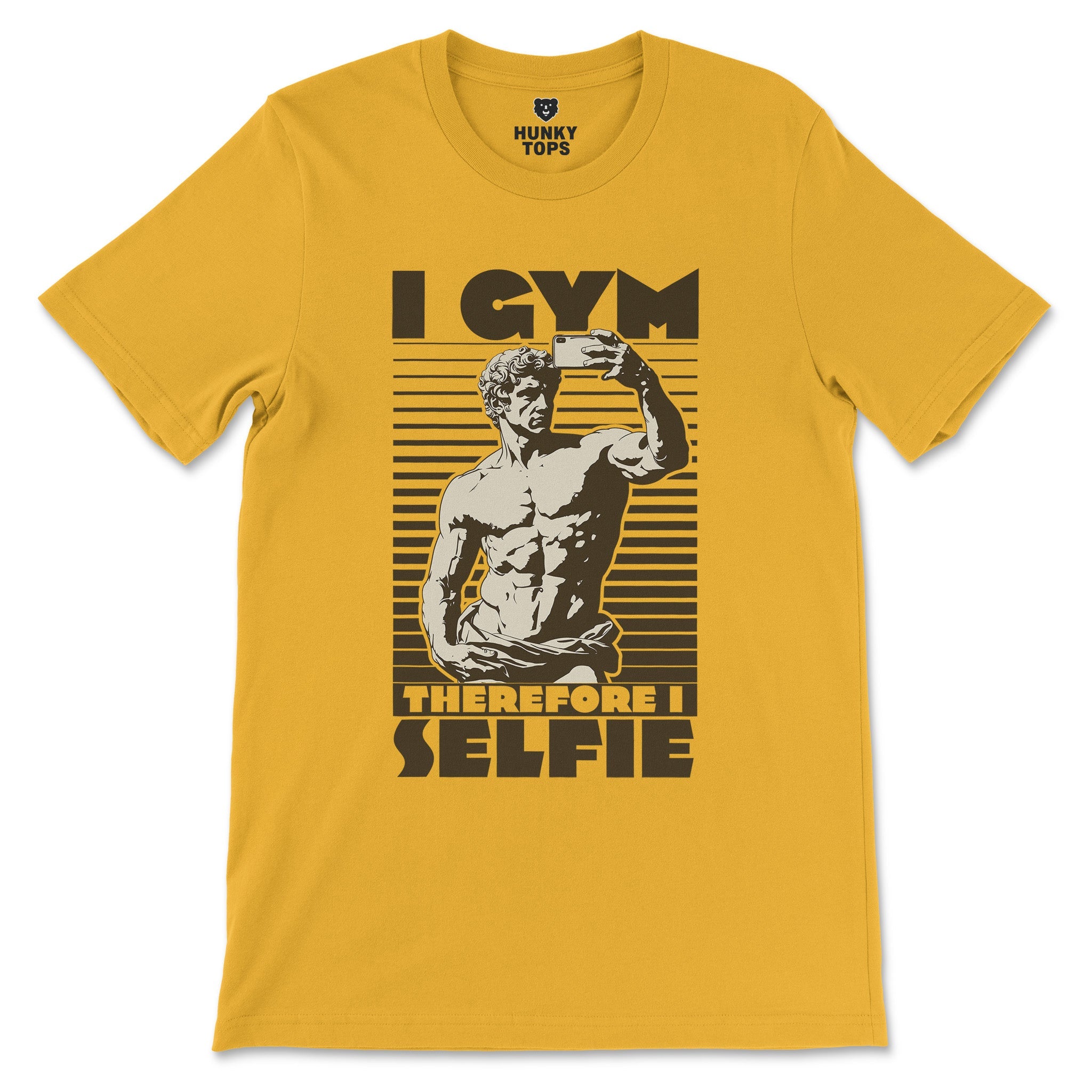 "I Gym, Therefore I Selfie" T - Shirt - Hunky Tops #color_Gold