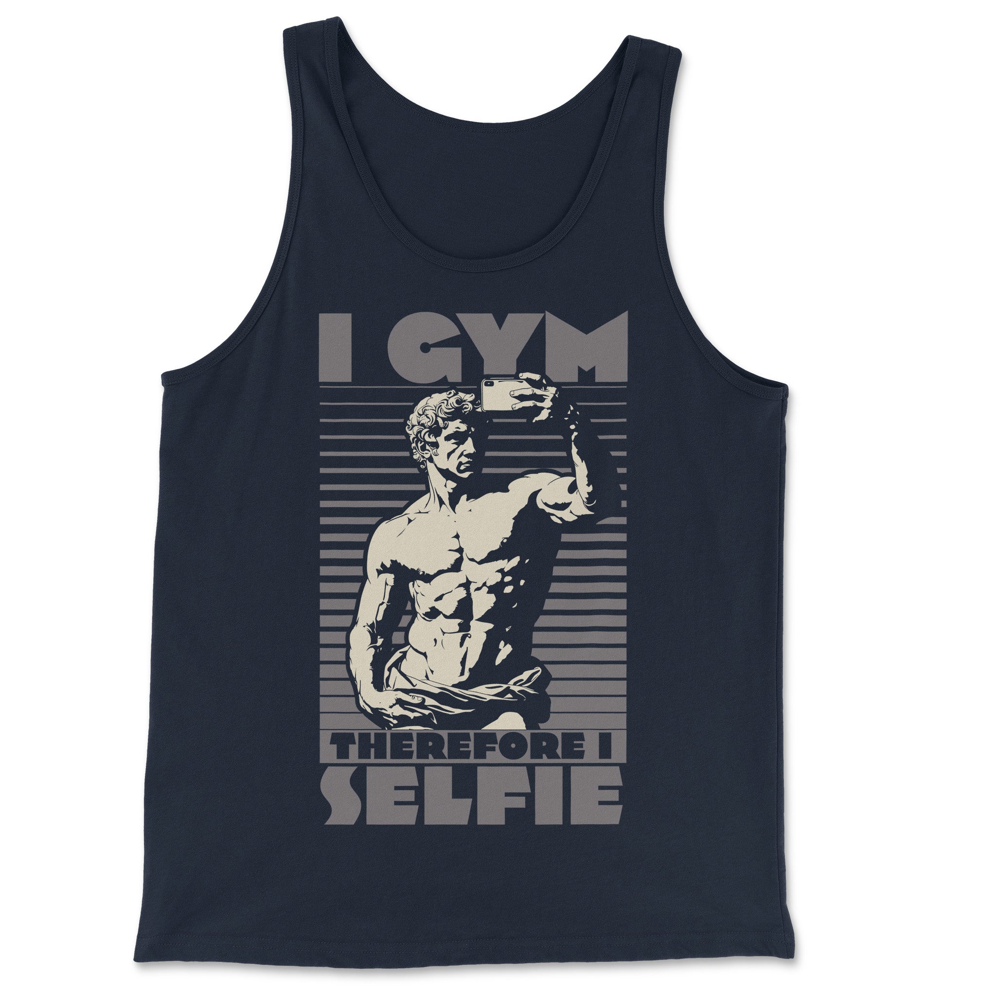 "I Gym, Therefore I Selfie" Tank Top - Hunky Tops #color_Navy