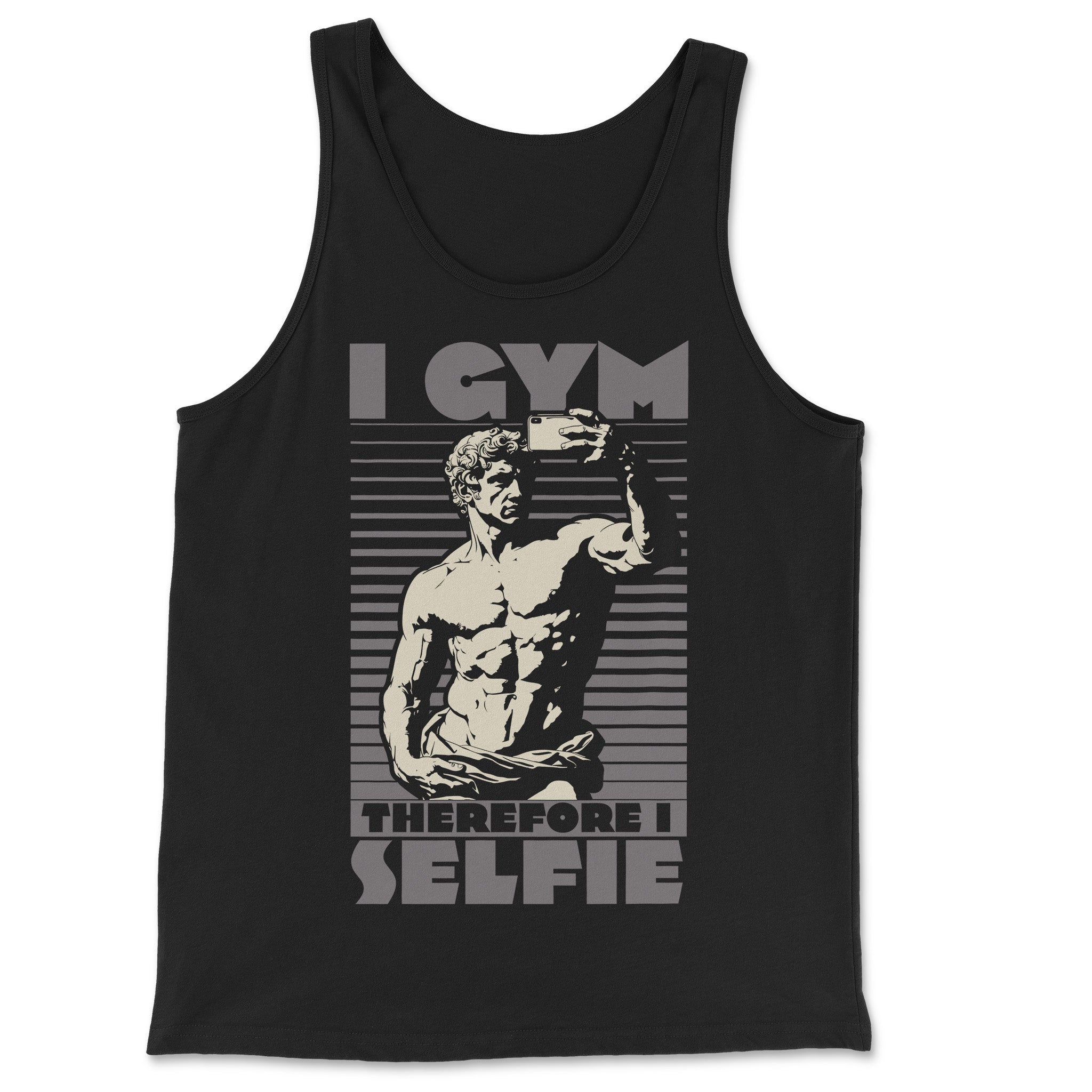 "I Gym, Therefore I Selfie" Tank Top - Hunky Tops #color_Black