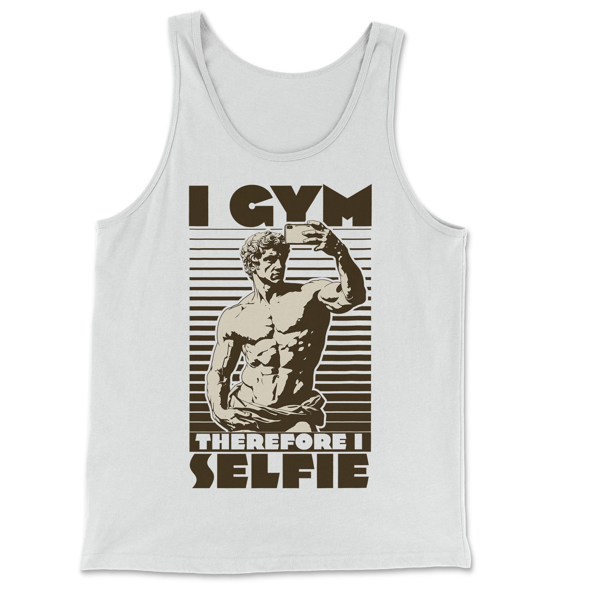 "I Gym, Therefore I Selfie" Tank Top - Hunky Tops #color_White