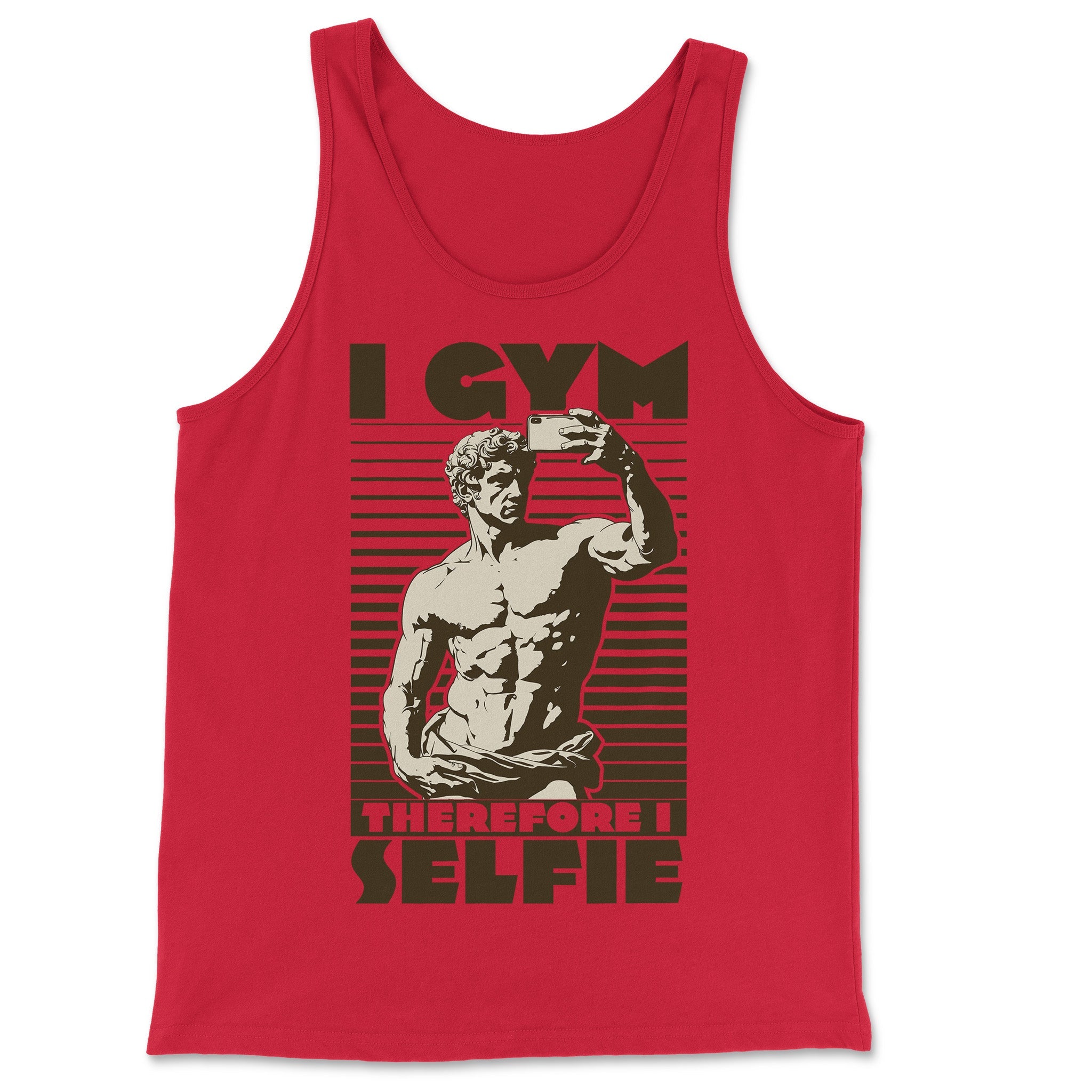 "I Gym, Therefore I Selfie" Tank Top - Hunky Tops #color_Red