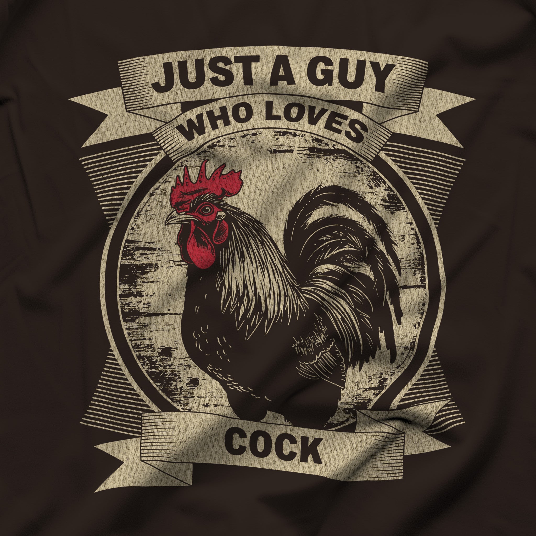 Just a Guy Who Loves Cock T-Shirt - Hunky Tops #color_Brown