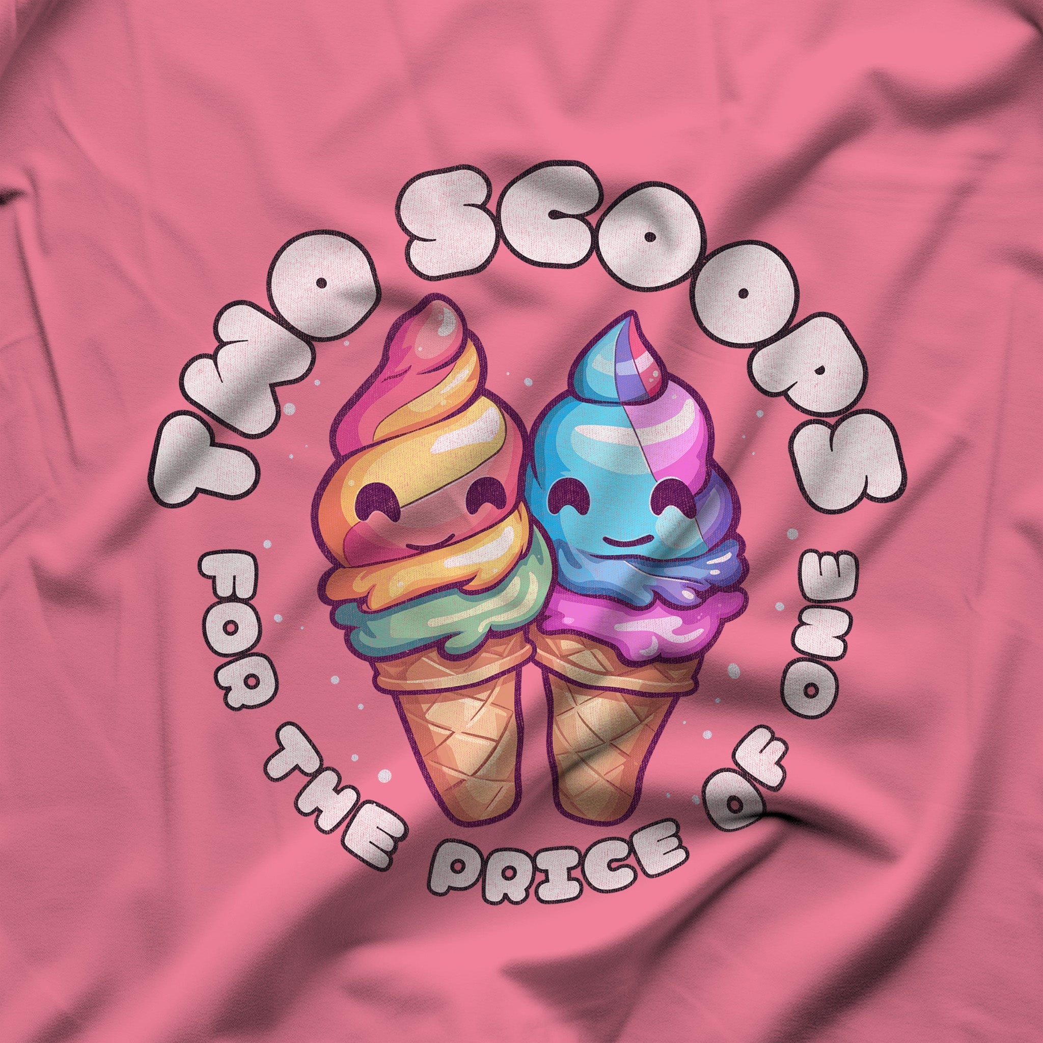 Kawaii Ice Cream Couples T-Shirt - "Two Scoops for the Price of One" - Hunky Tops #color_Charity Pink