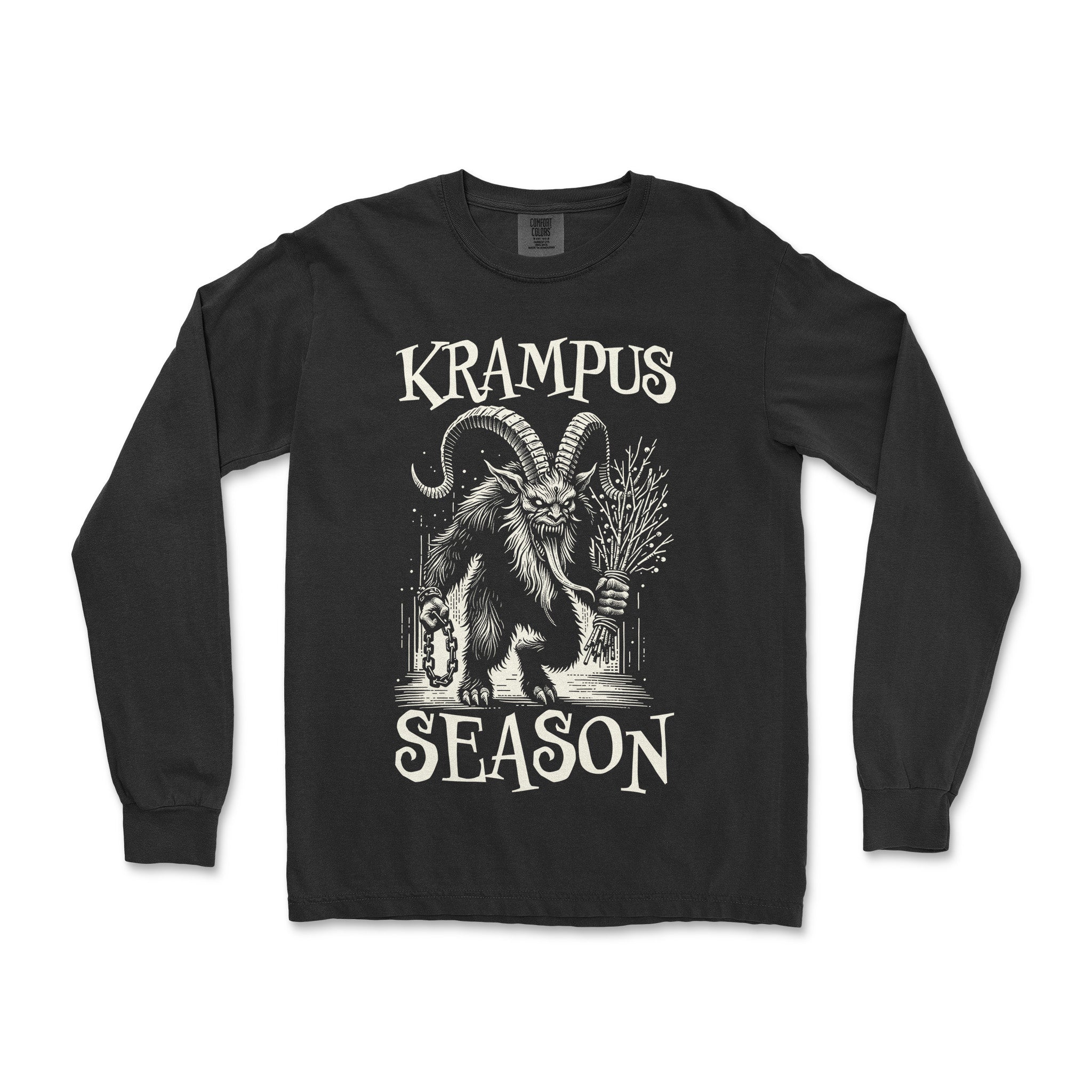 Krampus Season Holiday Long Sleeve T-Shirt - Hunky Tops #color_Black