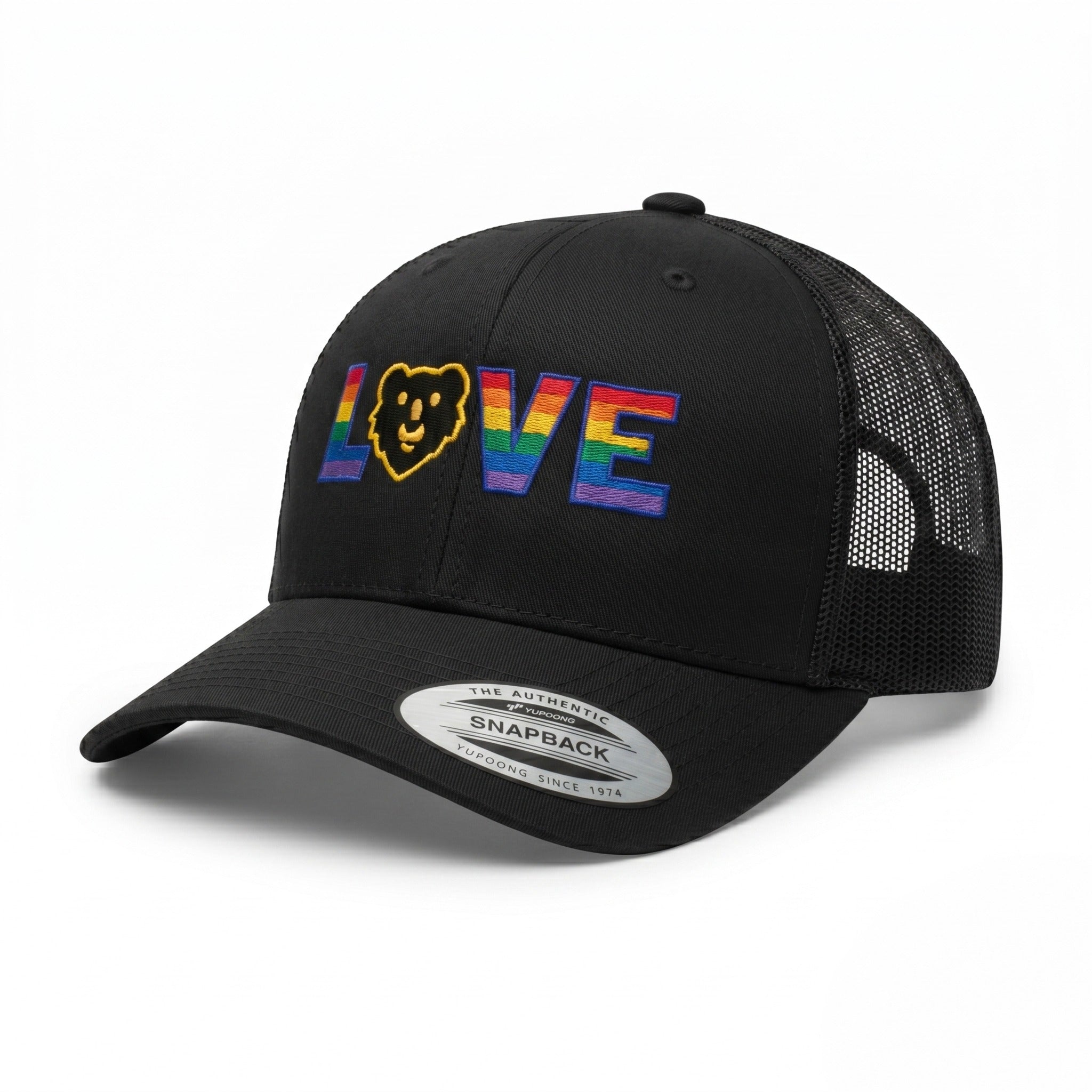Love Hunky Tops Embroidered Snapback Trucker Cap, Pride Edition - Hunky Tops #color_Black