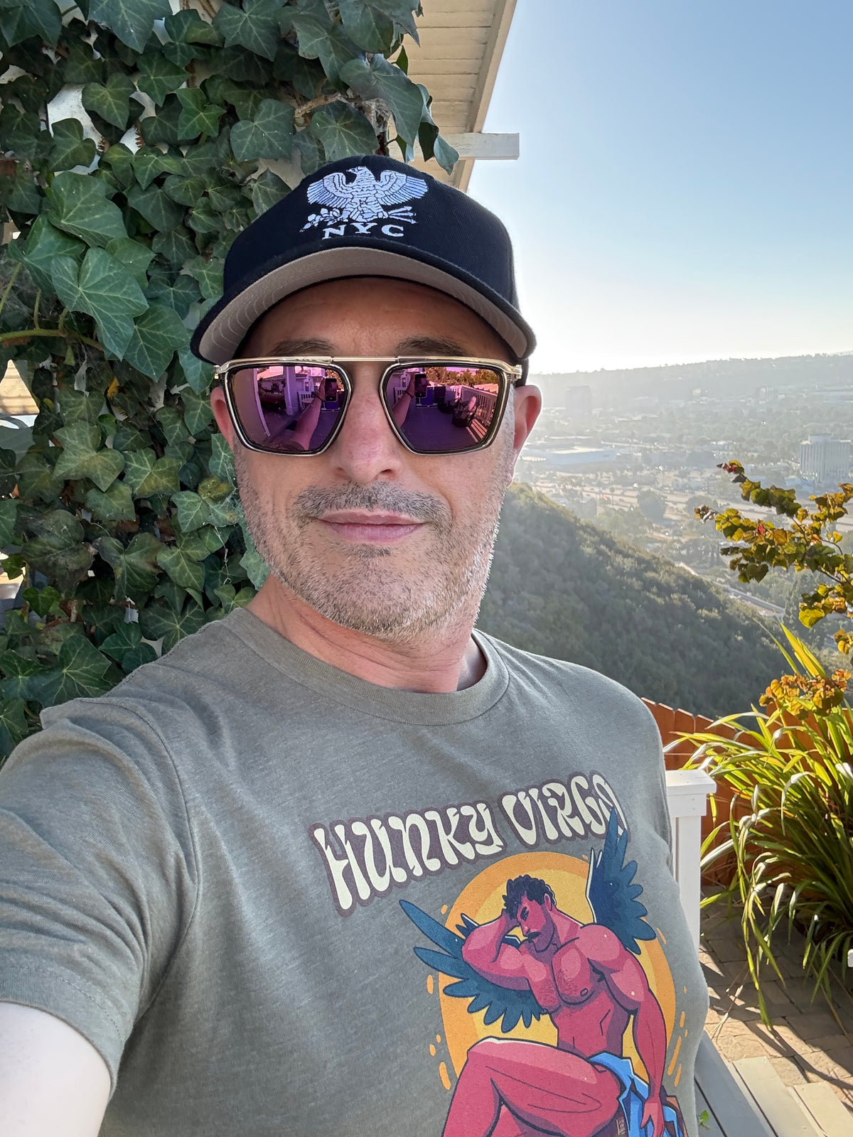 Matthew wearing the Hunky Virgo Zodiac T-Shirt by Axeish Guy