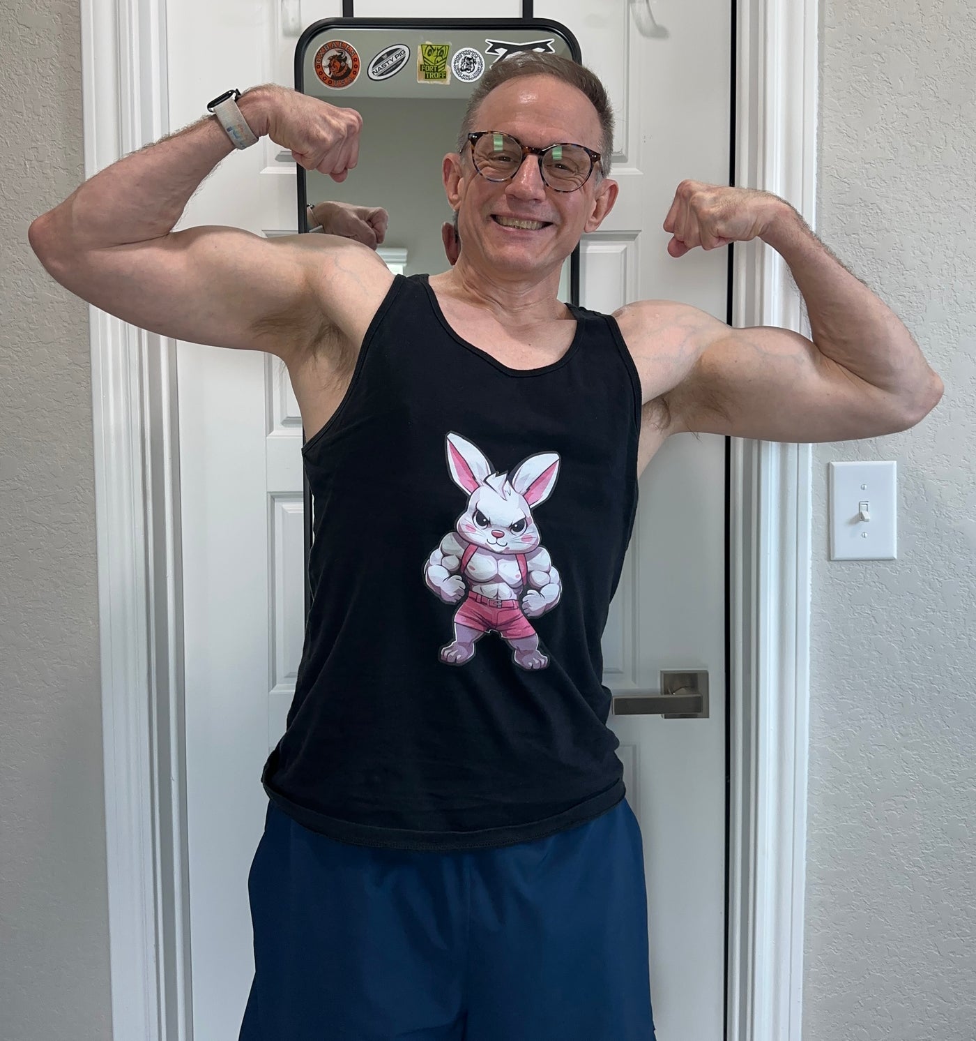 michael_d_kaiju wearing the Gym Bunny Tank Top