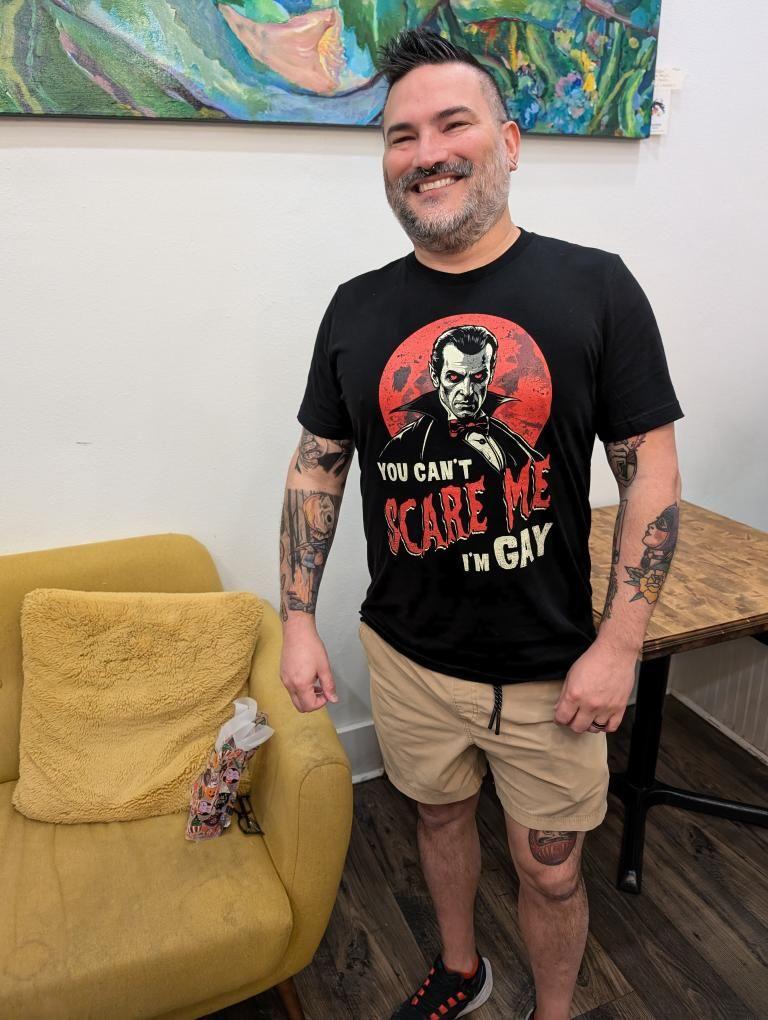 campbloodcounselor wearing the "You Can't Scare Me, I'm Gay" T-Shirt
