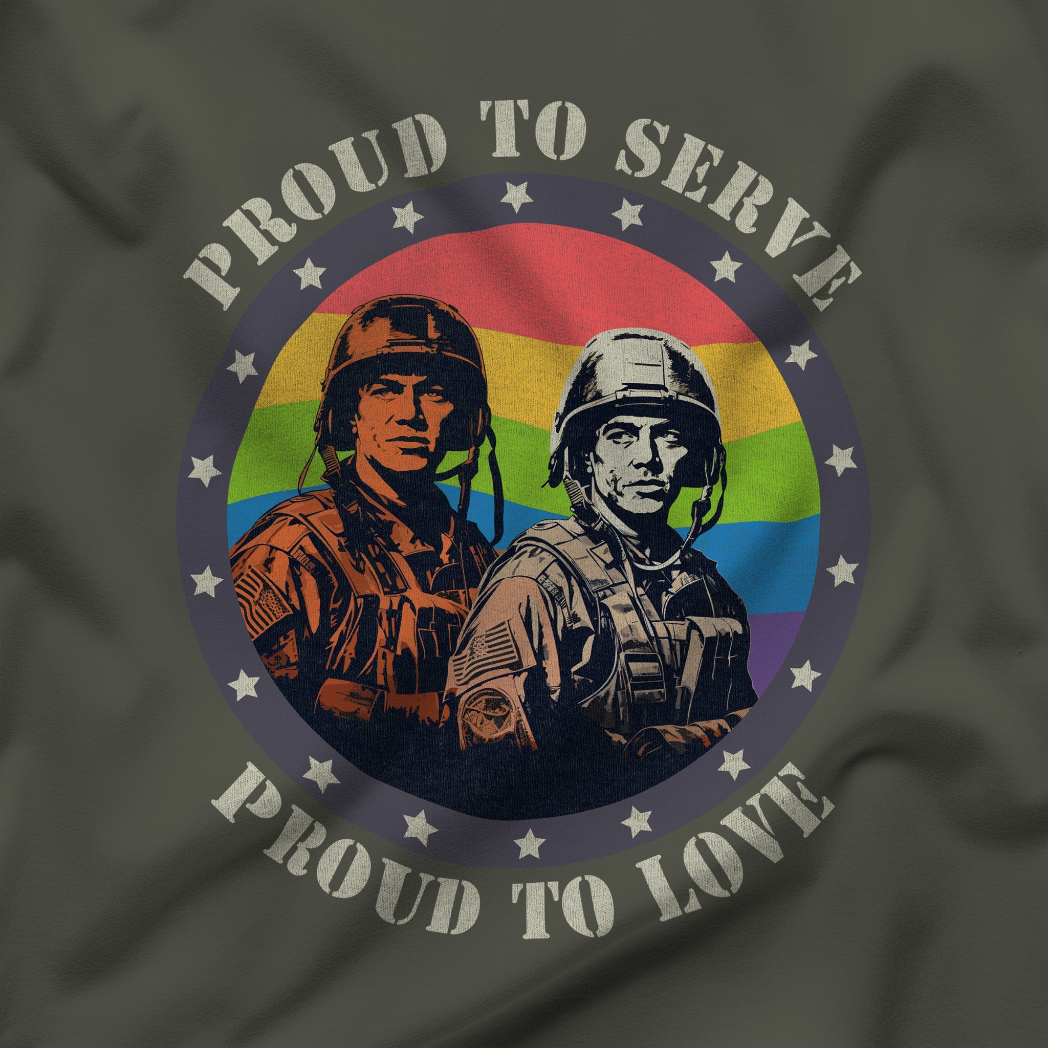 "Proud to Serve, Proud to Love" Commemorative Soldiers T-Shirt - Hunky Tops #color_Army