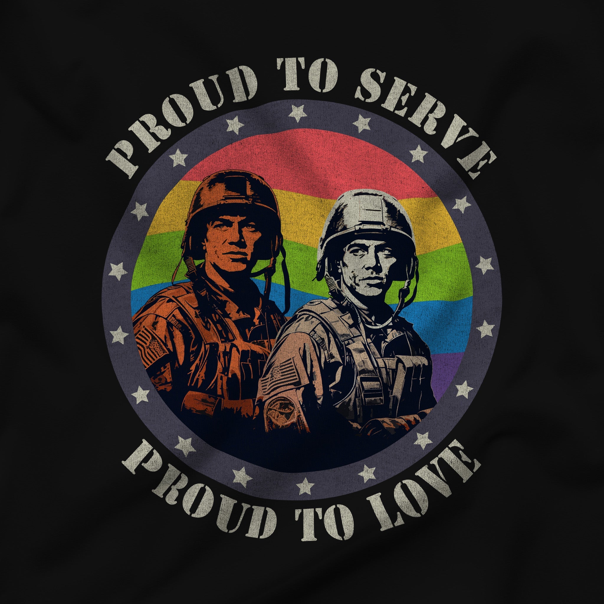 "Proud to Serve, Proud to Love" Commemorative Soldiers T-Shirt - Hunky Tops #color_Black