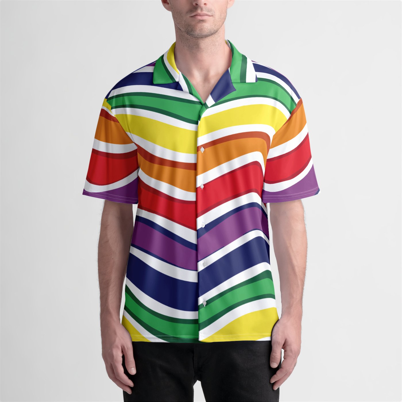 Rainbow Striped Pride Camp Shirt - Hunky Tops