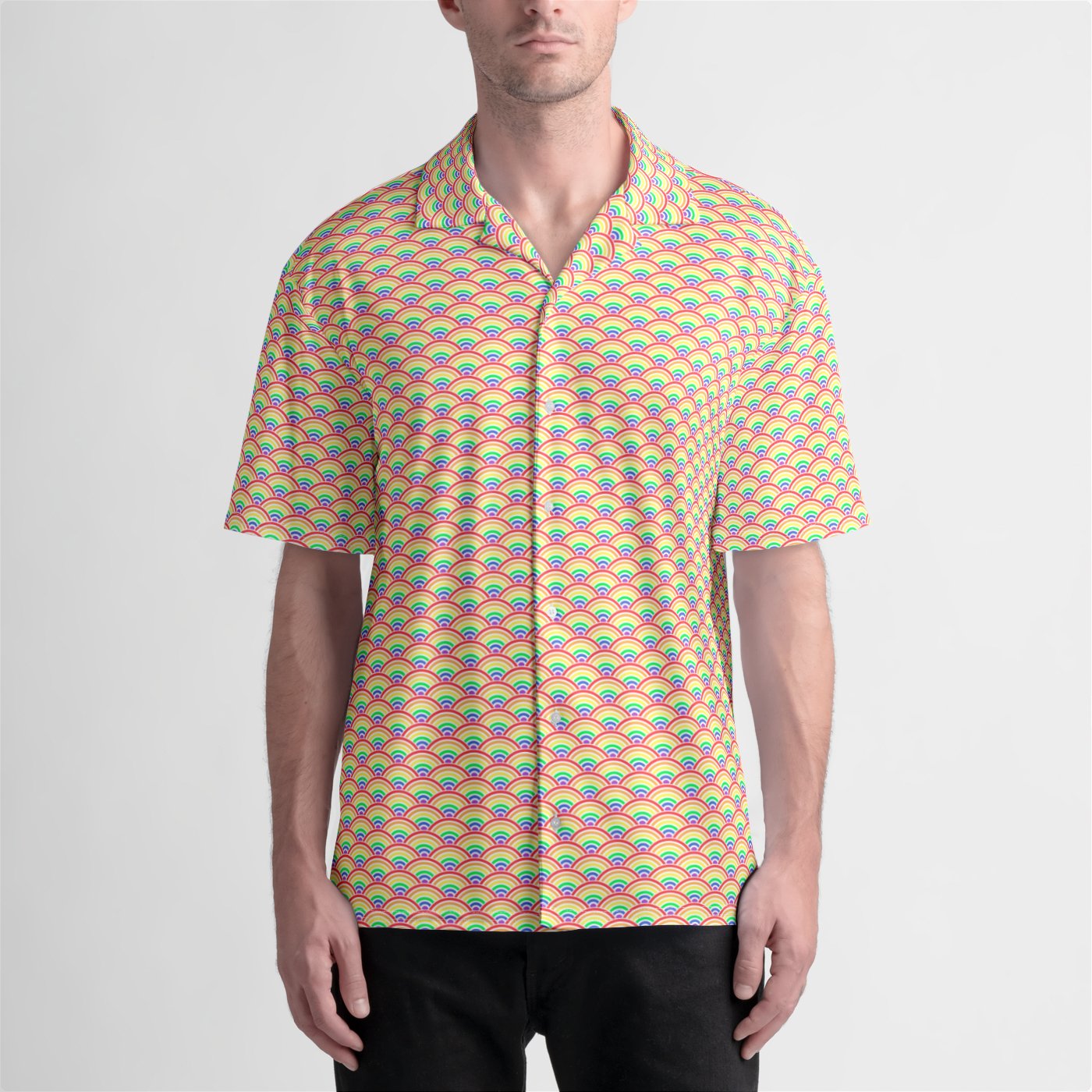 Rainbow Waves Camp Shirt - Surf the Pride Tide - Hunky Tops