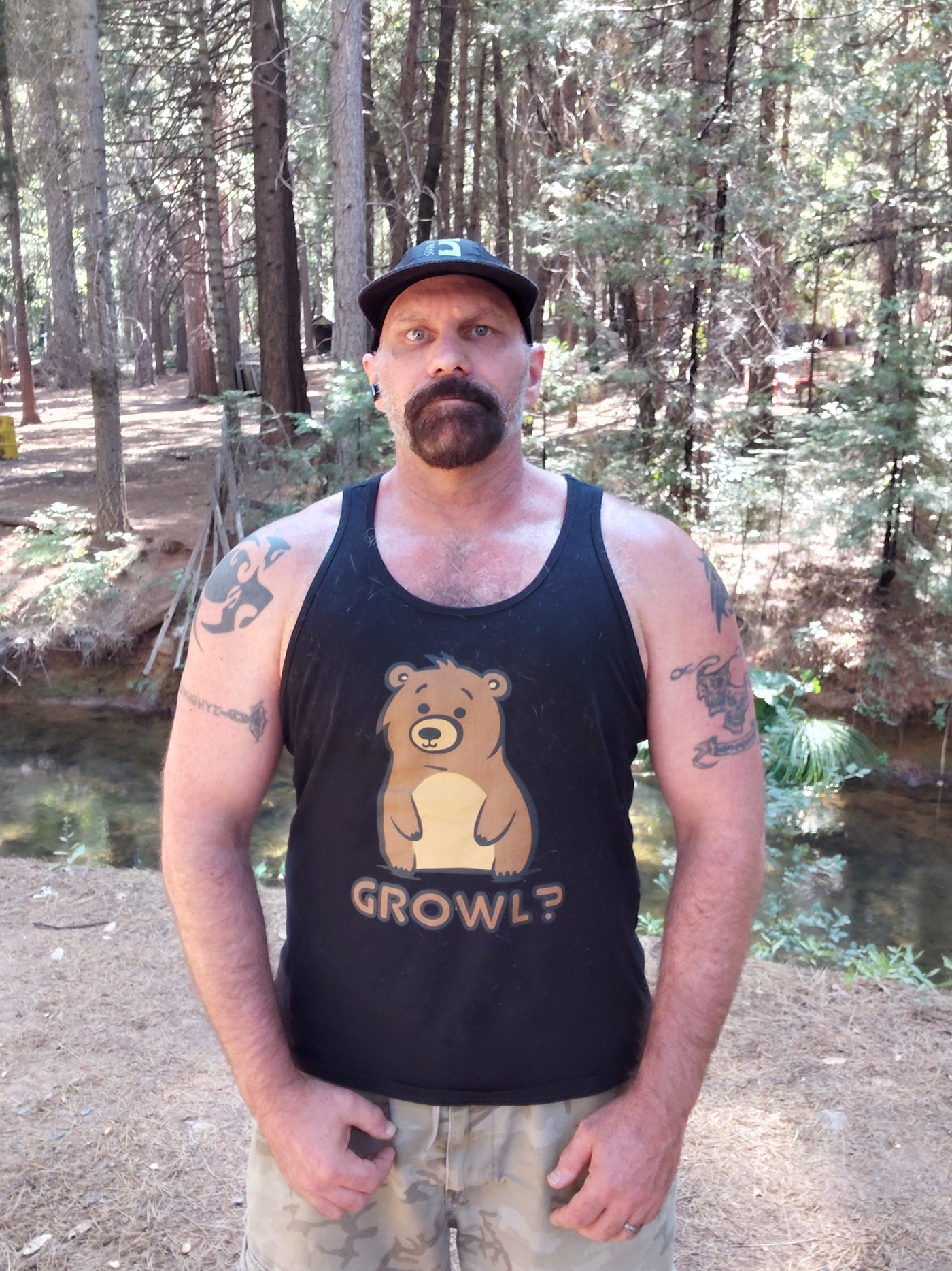 rike_price wearing the Growl Bear Tank Top