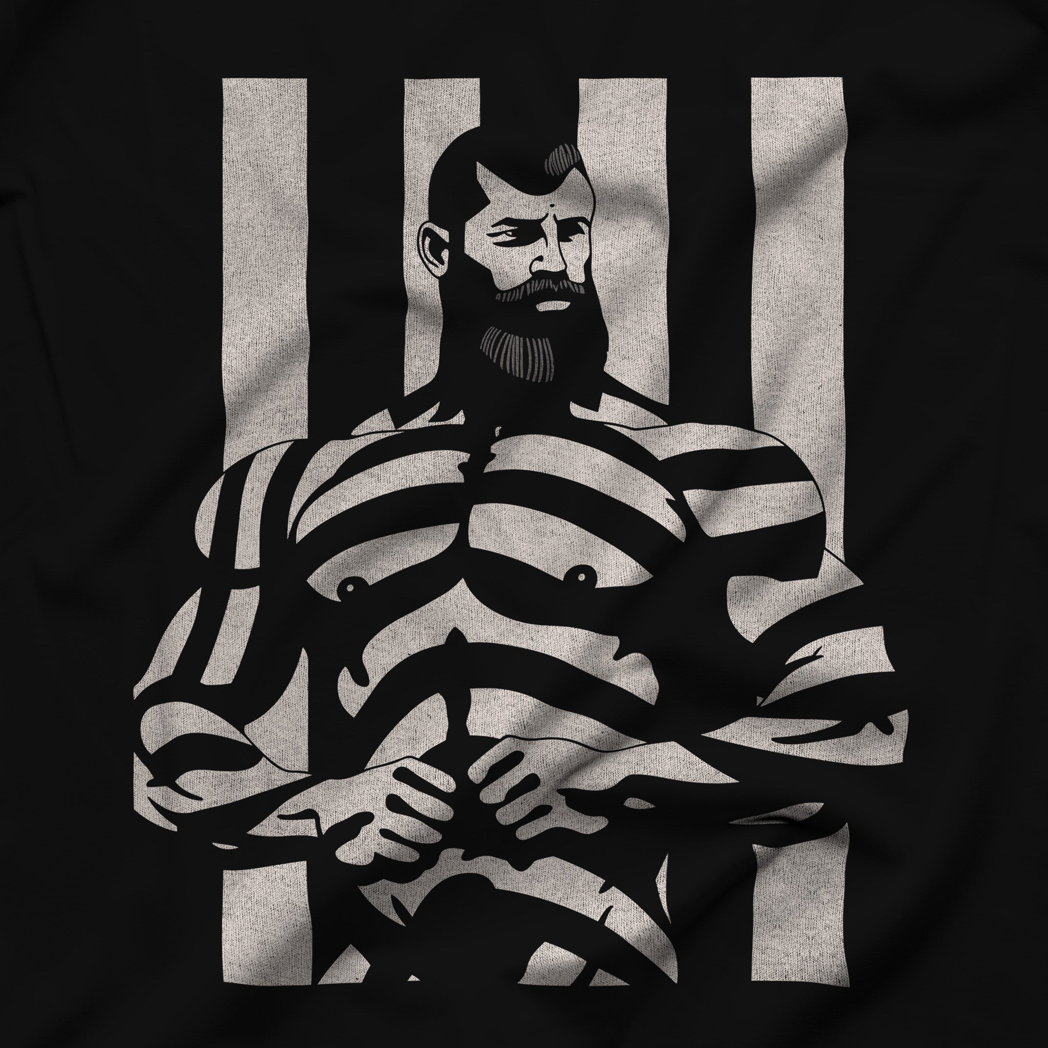 "Striped Charisma" Muscular Bearded Man T-Shirt - Hunky Tops #color_Black