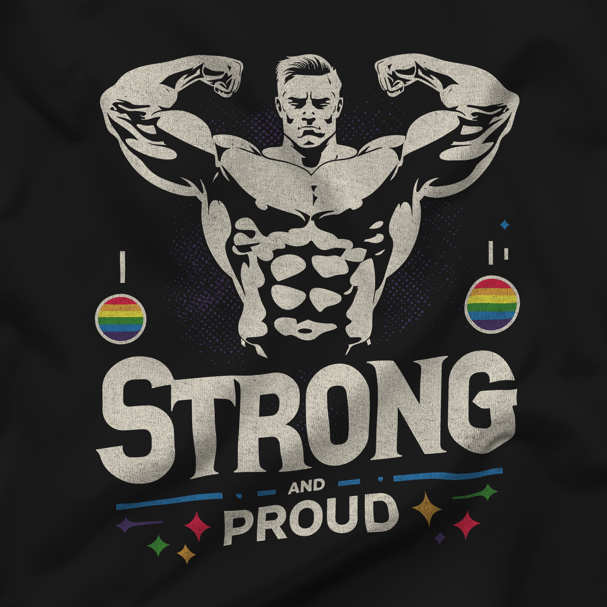 Strong and Proud Muscle Tee - Empowering LGBTQ+ Pride T-Shirt - Hunky Tops #color_Black