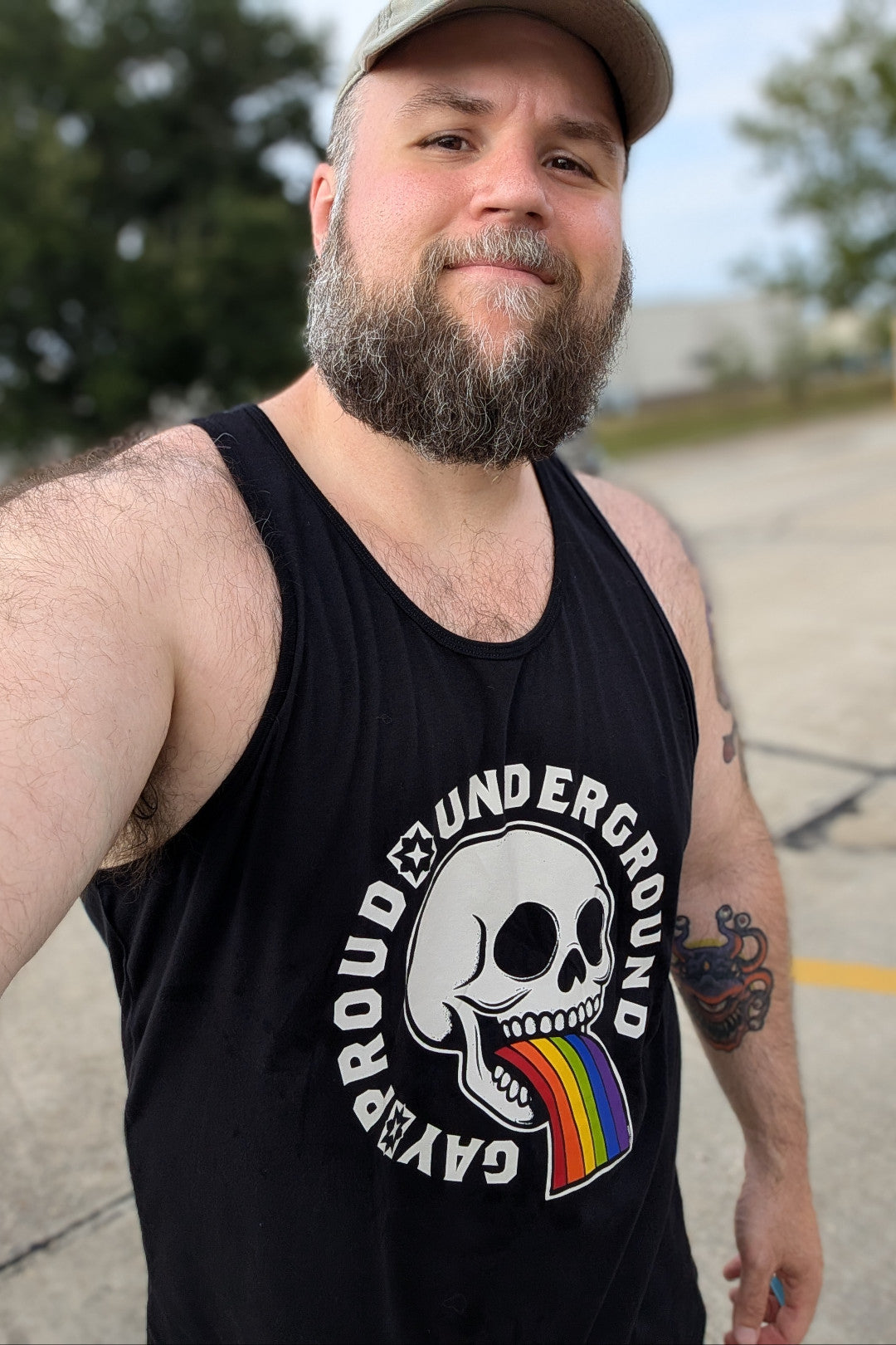 dndbear wearing the Proud Underground Gay Skull Tank Top
