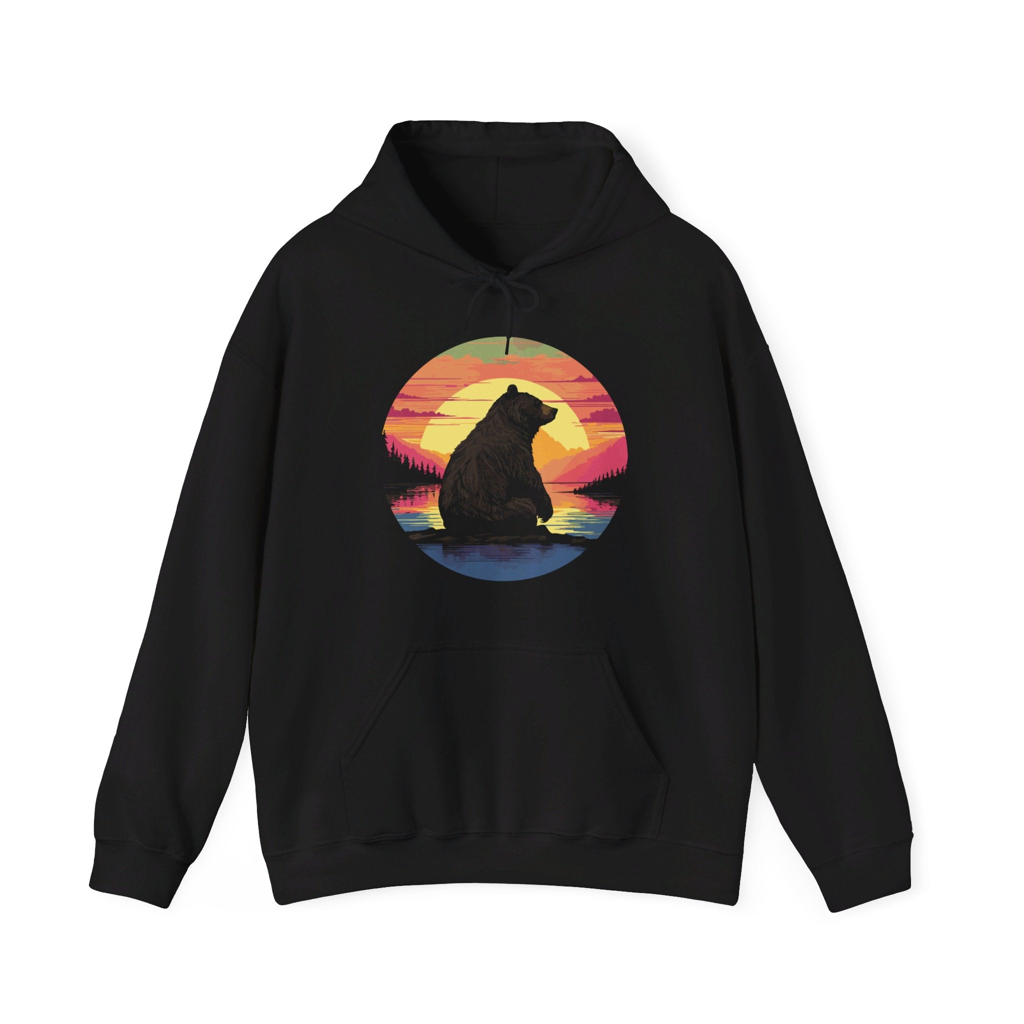 Sunset Bear Hoodie - Hunky Tops #color_Black