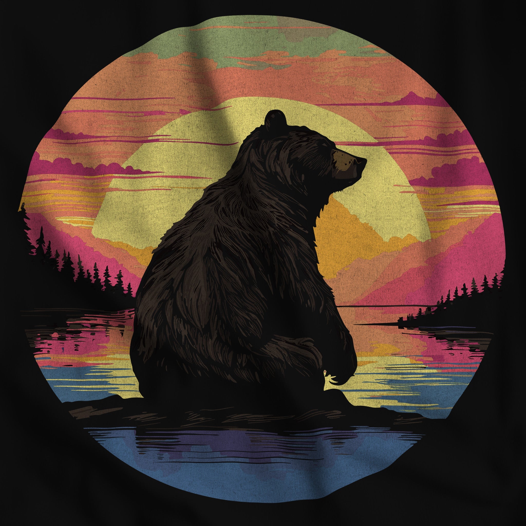 Sunset Bear Hoodie - Hunky Tops #color_Black