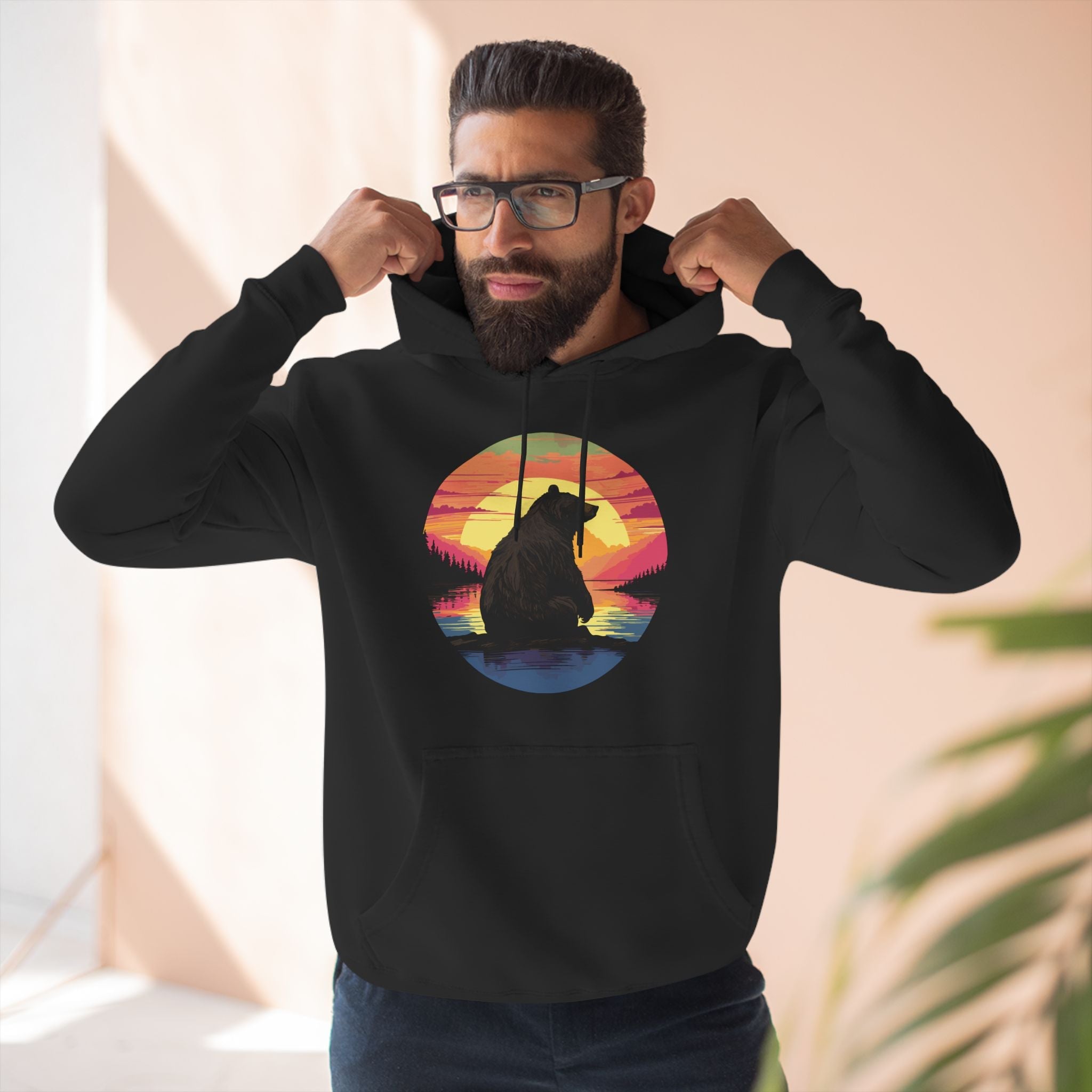 Sunset Bear Premium Hoodie - Hunky Tops #color_Black